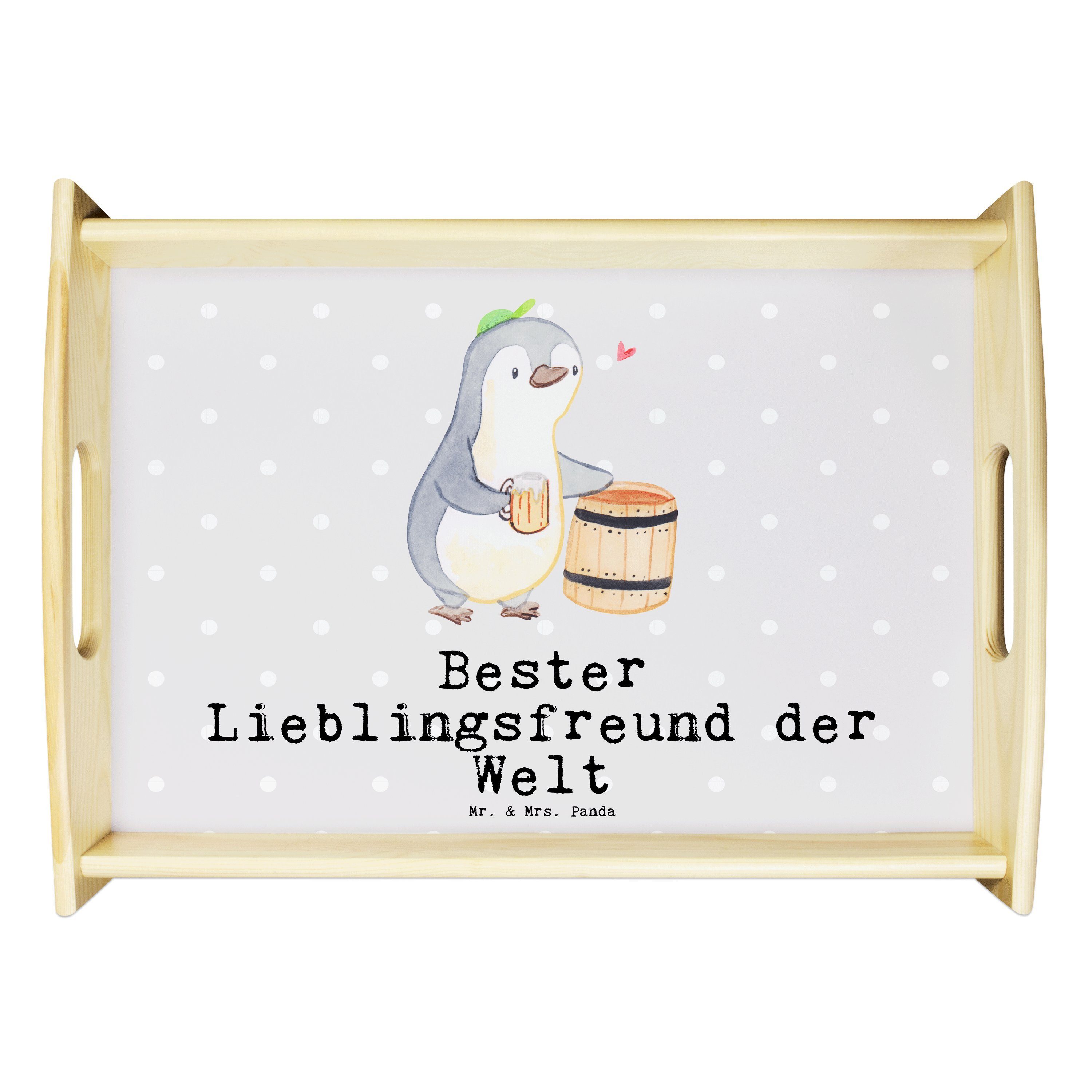 Mr. & Mrs. Panda Tablett Pinguin Bester Lieblingsfreund der Welt - Grau Pastell - Geschenk, Li, Echtholz lasiert, (1-tlg)