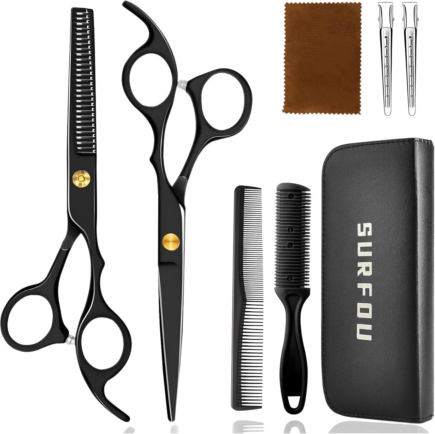 SURFOU Haarschere Friseurscheren Set 6,7″ – Haarschere & Effilierschere mit Kamm, (ergonomische friseurschere haarschneidescheren set mit etui haarschneideschere für haustiere, schere für dickes haar, friseurschere mit schraube), haarschneideschere für männer frisurenschneiden haarschere für zuhause