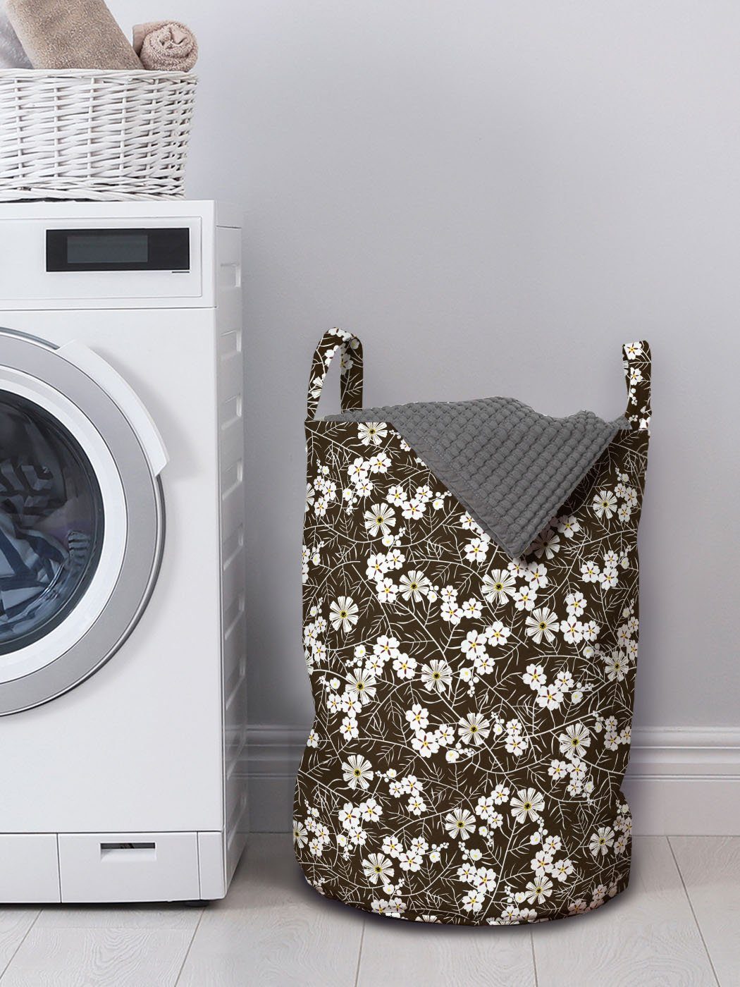 für Waschsalons, Wäschekorb Blumen Branchen Kunst mit Abakuhaus Blumen Griffen Weiße Kordelzugverschluss Wäschesäckchen