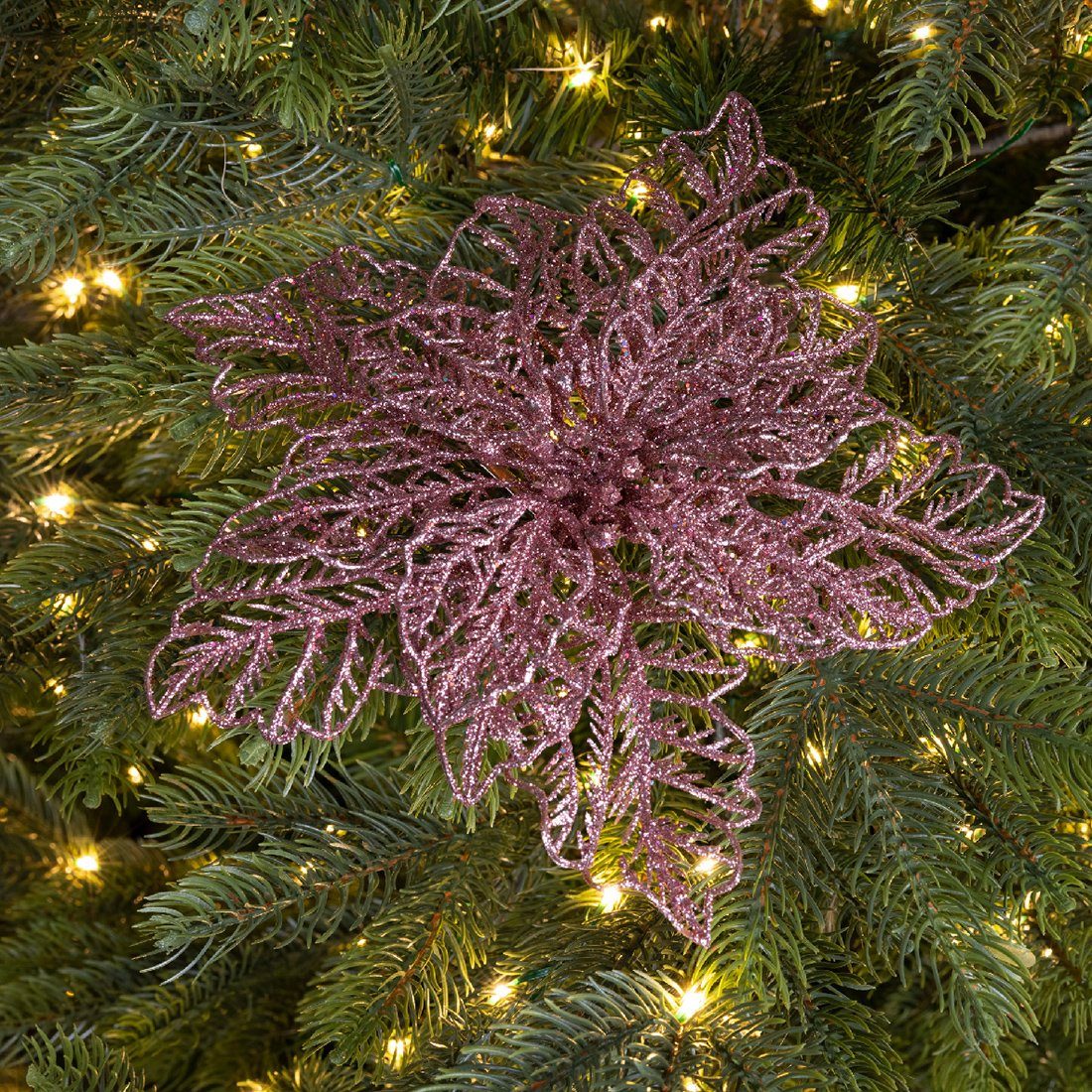 Clip decorations rosa Weihnachtsstern 23cm auf - Decoris Kunststoff Blume season Weihnachtsbaumklammer,