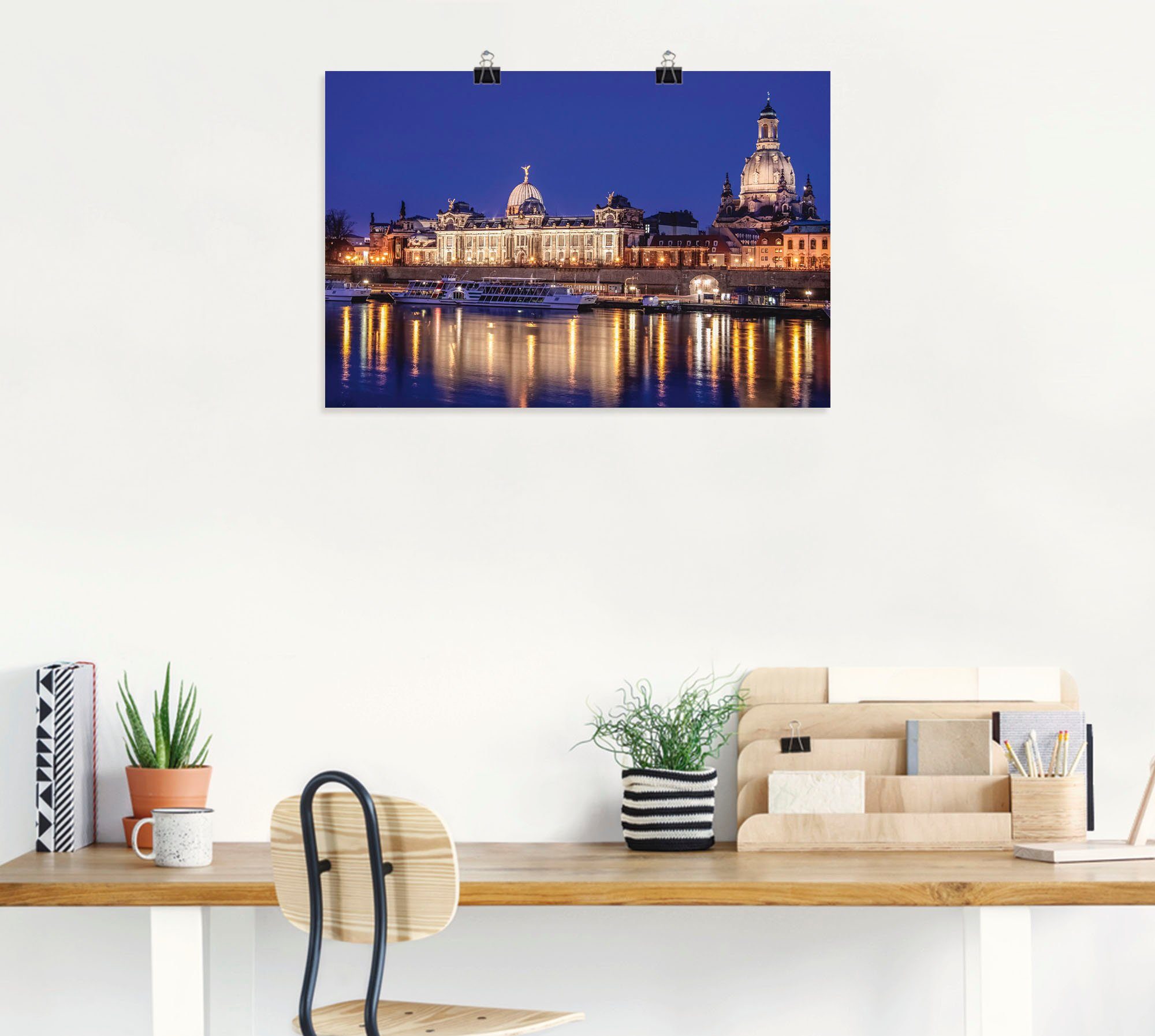 Artland Wandbild der Dresden versch. Leinwandbild, oder als Abend Poster Elbe an Dresden, Größen Alubild, (1 St), in Wandaufkleber in