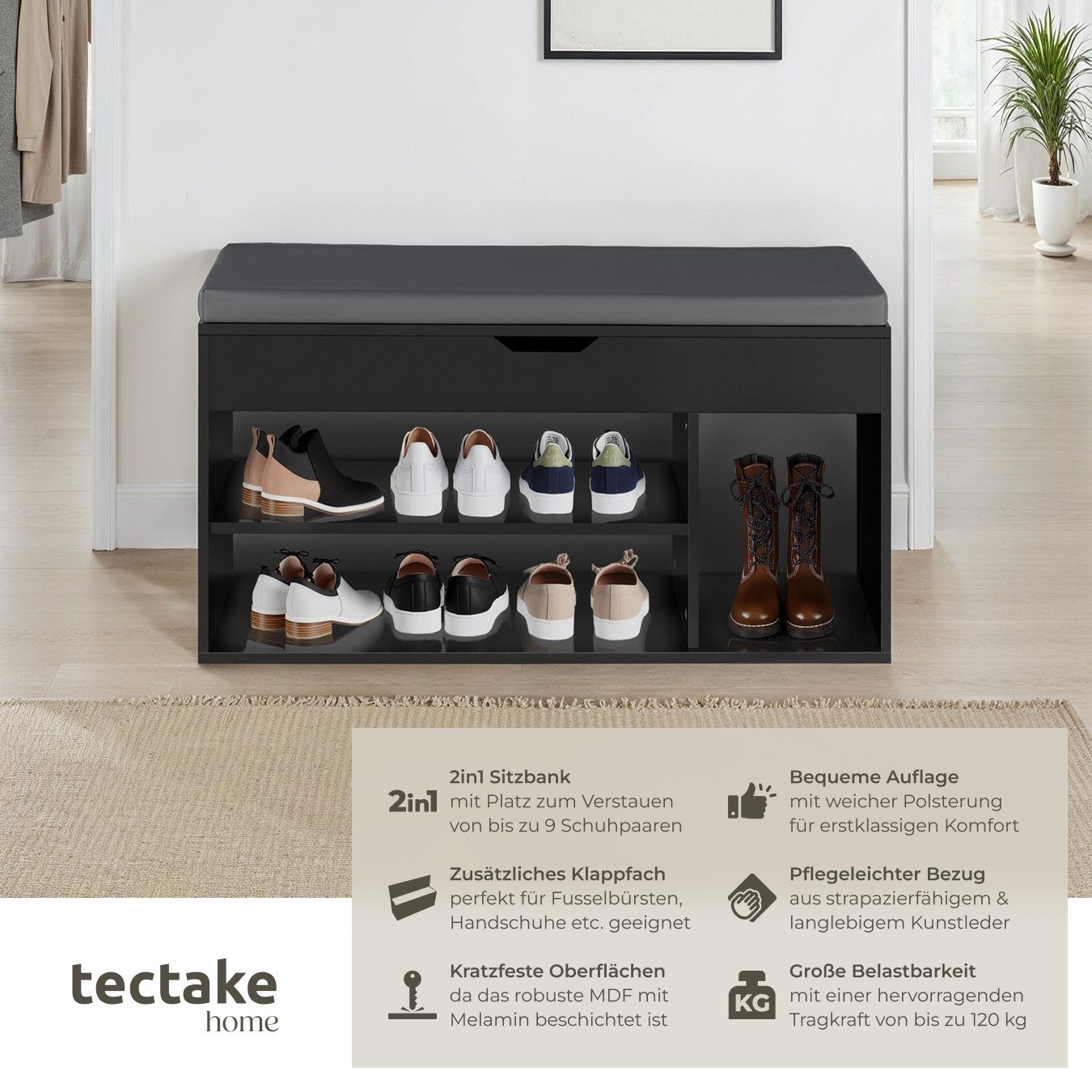 tectake Schuhschrank Schuhbank Natalya mit Sitzpolster für 9 Paar Schuhe, 1 günstig online kaufen