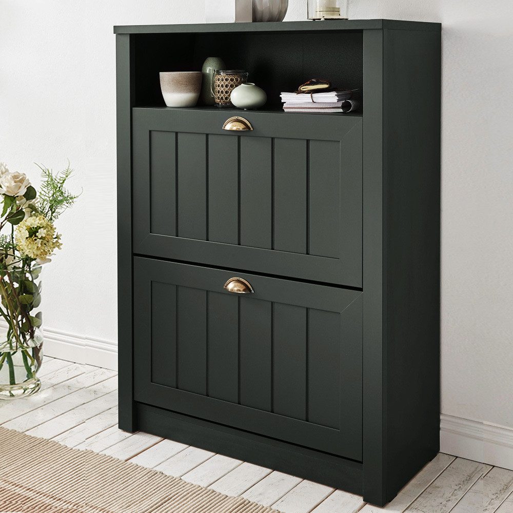 Lomadox Schuhschrank ATHEN-61 Landhaus mit 2 Schuhklapppen in edlem grün, B günstig online kaufen