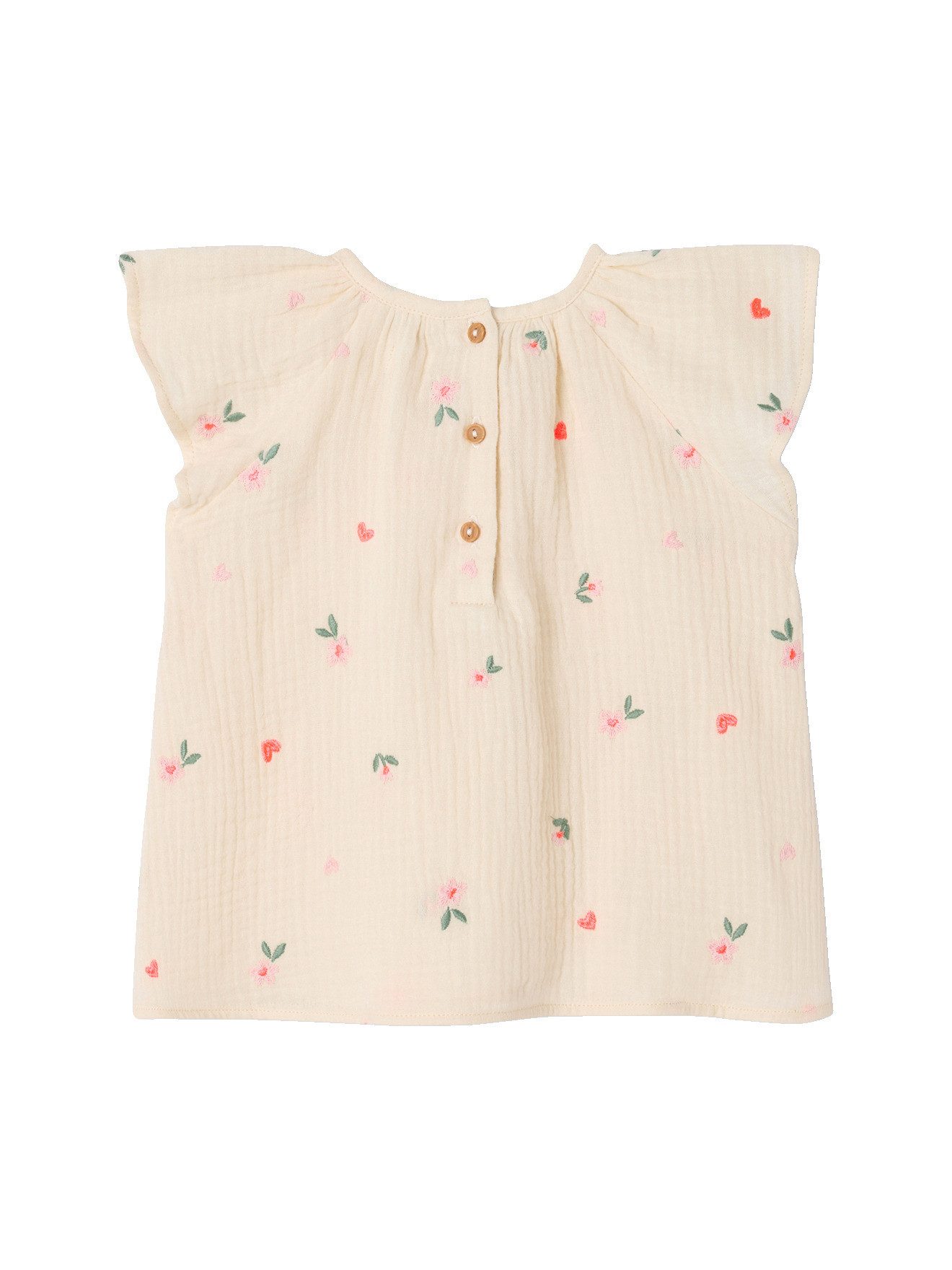 vertbaudet Kurzarmbluse Baby Bluse mit kurzen Ärmeln, bestickt, Baumwolle