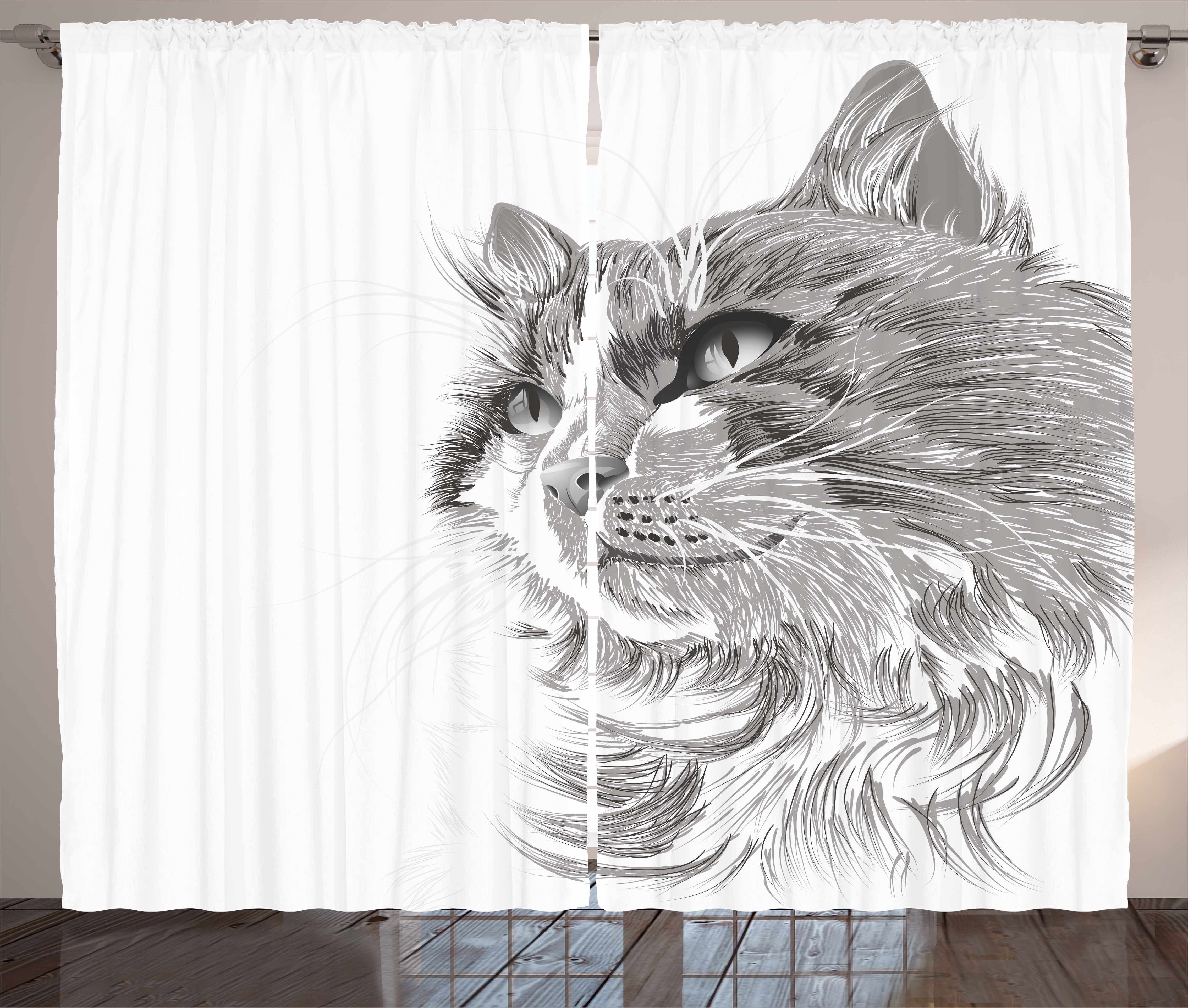 Gardine Schlafzimmer Kräuselband Vorhang mit Schlaufen und Haken, Abakuhaus, Tier Katzen-Porträt Kätzchen