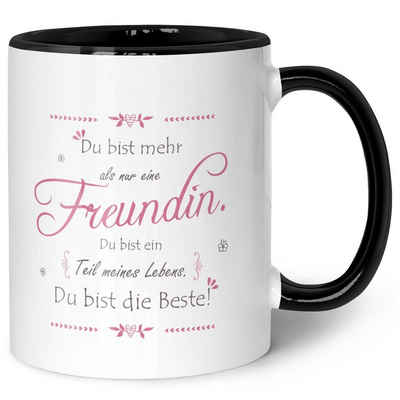 GRAVURZEILE Tasse mit Spruch - Du bist mehr als nur eine Freundin - Herzliches Geschenk, aus Keramik - Spülmaschinenfest, Farbe: Schwarz & Weiß