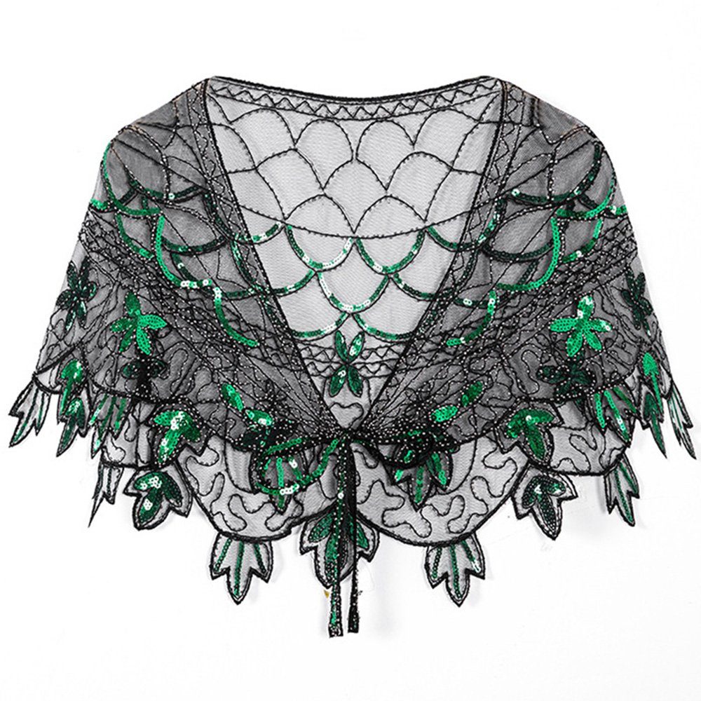 Pailletten Stola Jahre für Schal (1-St), Schal Abendkleid, für Umschlagtücher, der Grün 20er 1920s Dekorative Gatsby-Party-Kostüm Frauen
