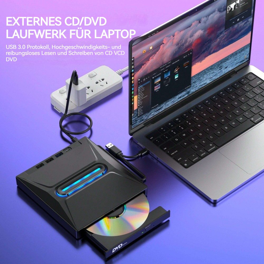 PRIISF Externe DVD CD RW Writer Laufwerk Brenner Reader Player für Laptop PC CD-Brenner (USB 2.0, USB 3.0, USB Typ-C, Externe Laufwerk Ultra Slim CD/DVD Player Portable Brenner, DVD 8x/CD 24x, Kompatibel mit Windows 11/10/8.1/7/Vista/XP/98/SE/ME/2000 Mac OS LINUX)