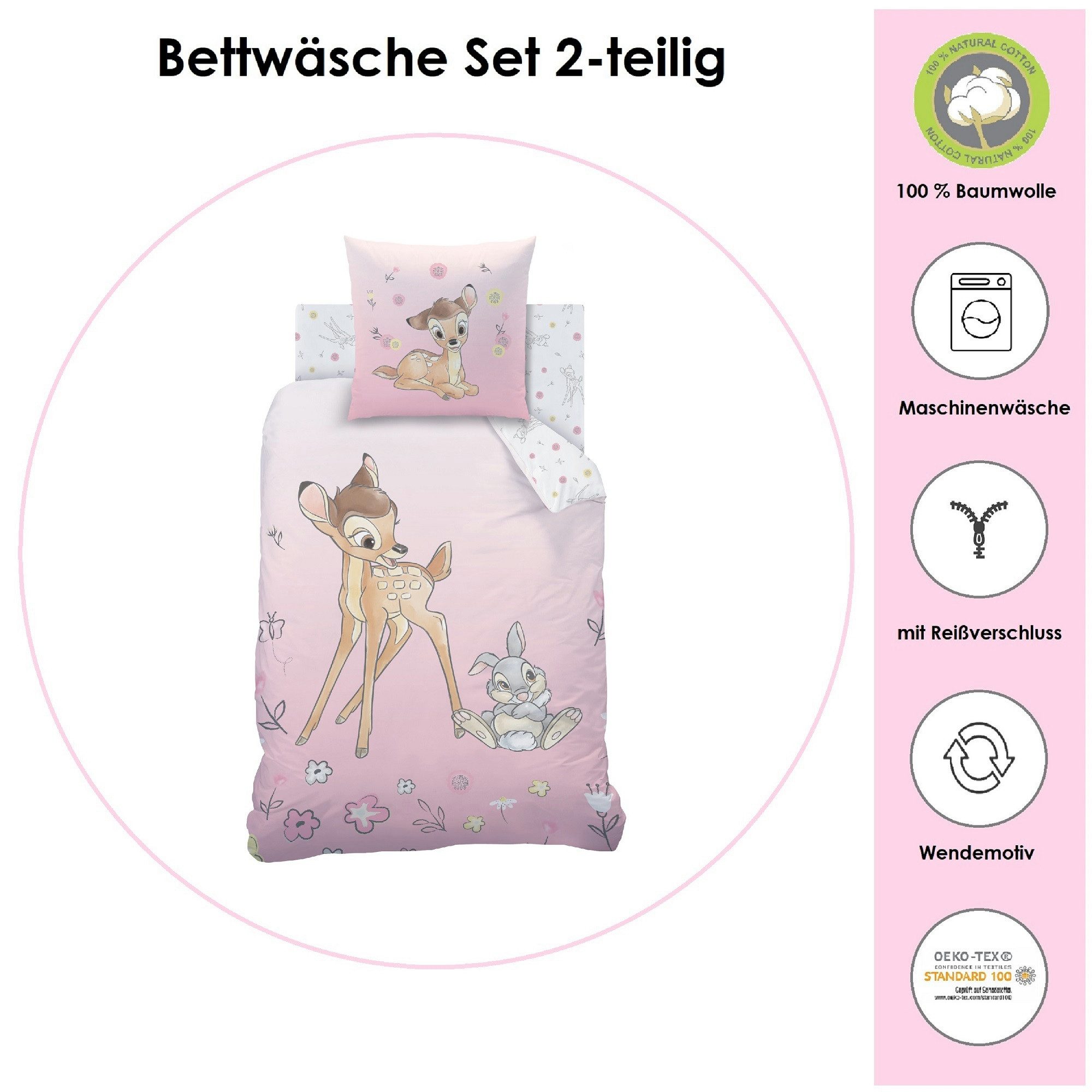 Familando Kinderbettwäsche Disney Bambi rosa 135x200 günstig online kaufen