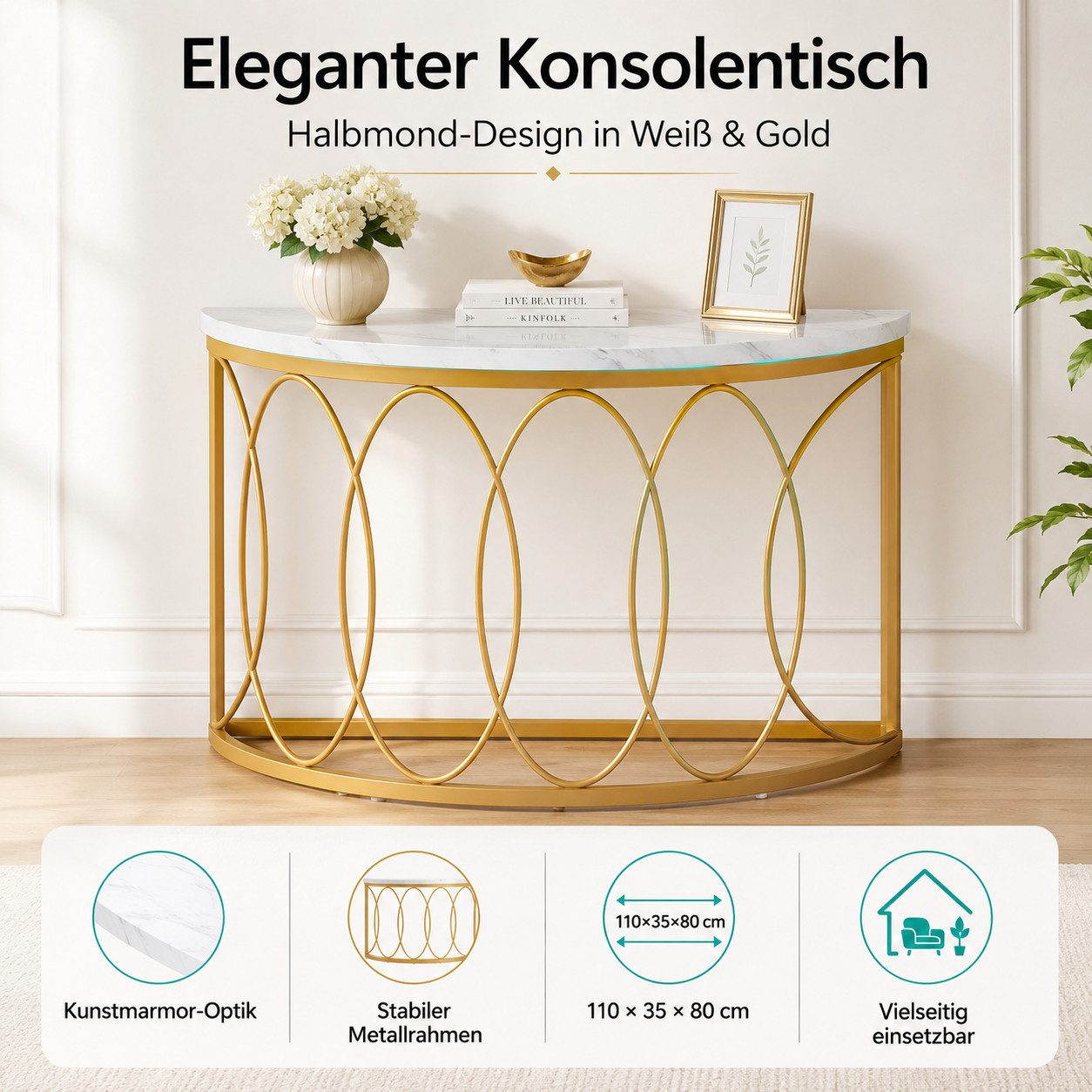 Celya Konsolentisch Konsolentisch,Beistelltisch mit Halbmondförmig-Design
