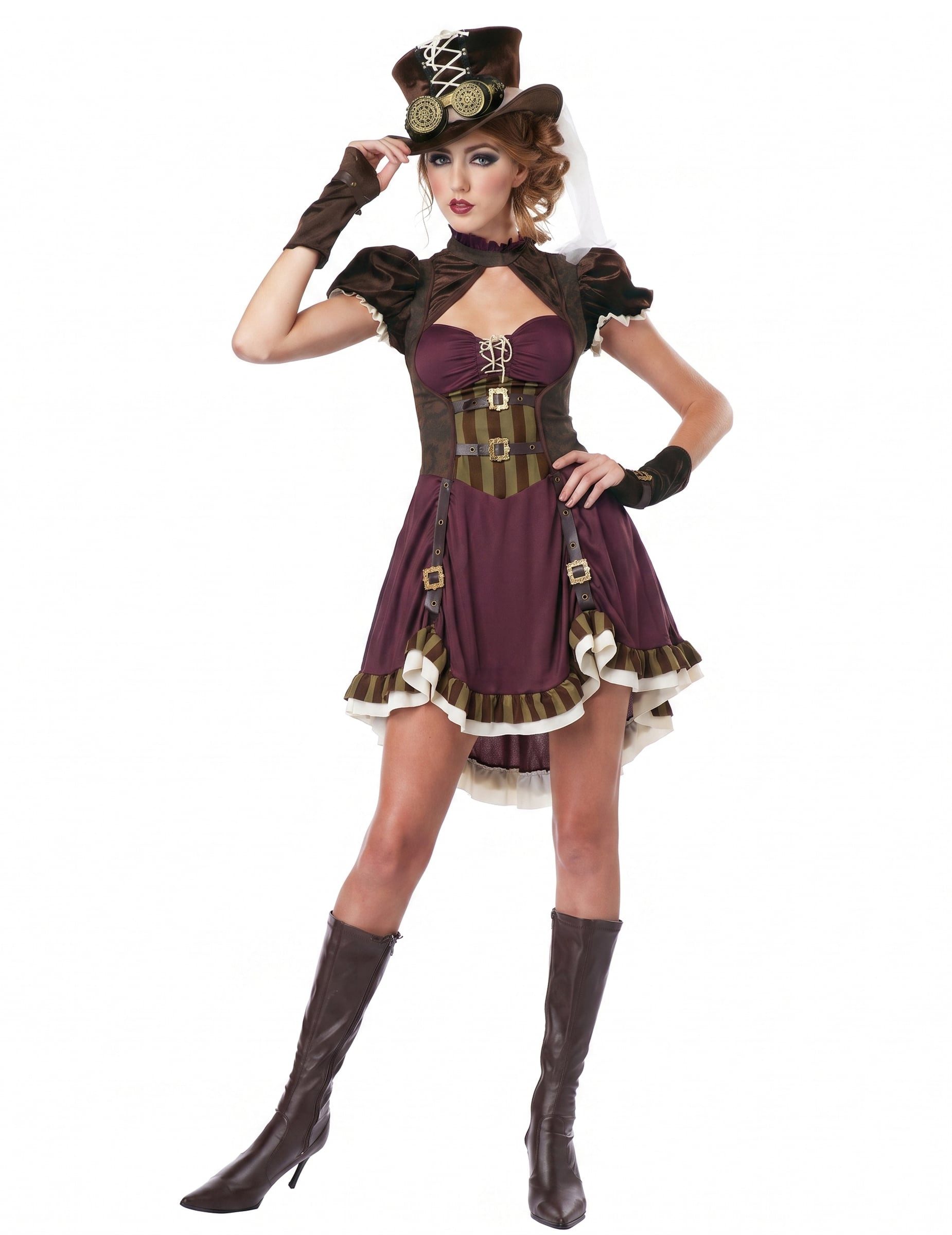 Kostüm Steampunk Lady Damenkostüm rot-braun-gold