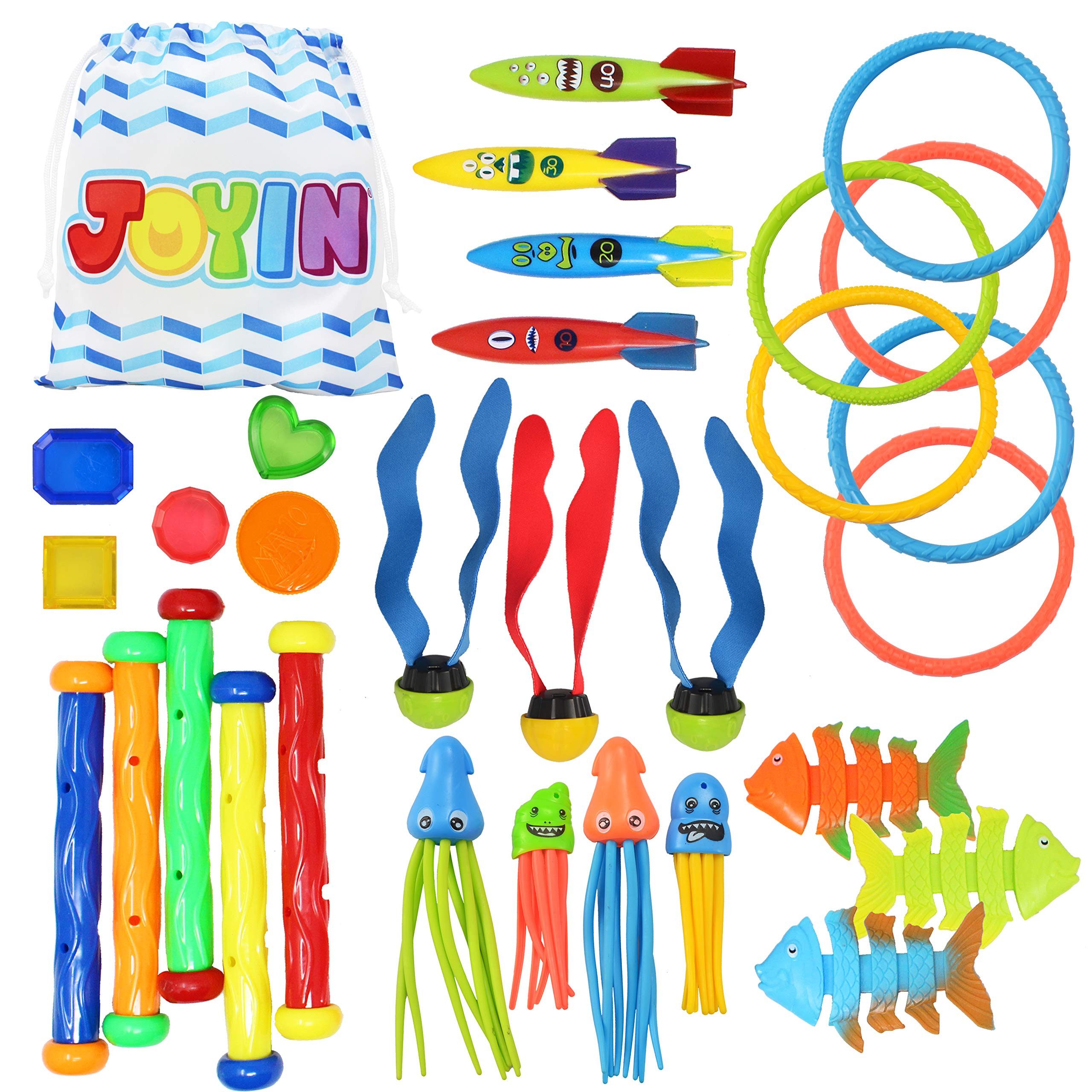 sloosh Tauchset SLOOSH 30 Stück Tauchen Spielzeug Unterwasser, Kinder Tauchspielzeug