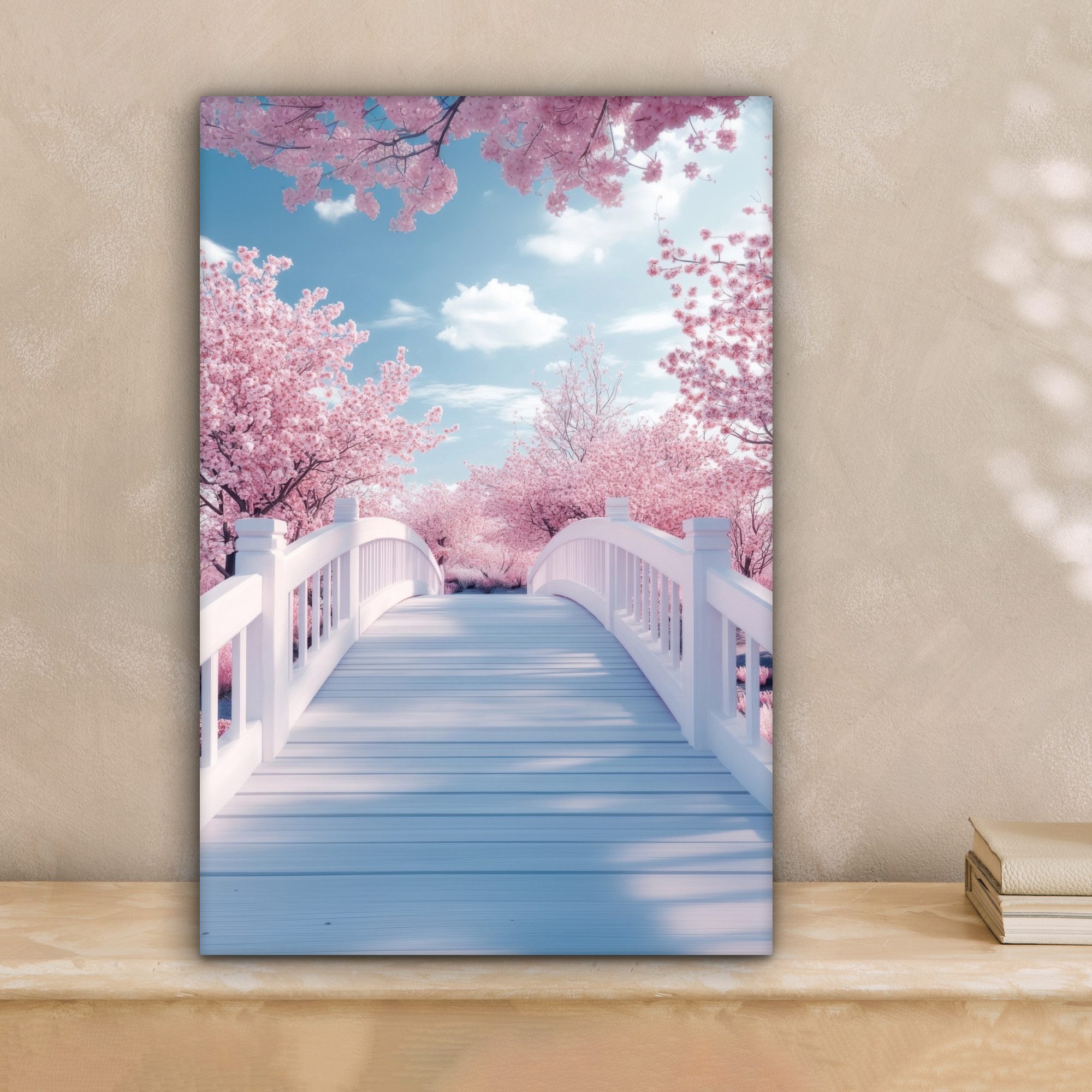 OneMillionCanvasses® Leinwandbild Brücke - Kirschbäume - Weiß, Fotodruck (1 günstig online kaufen