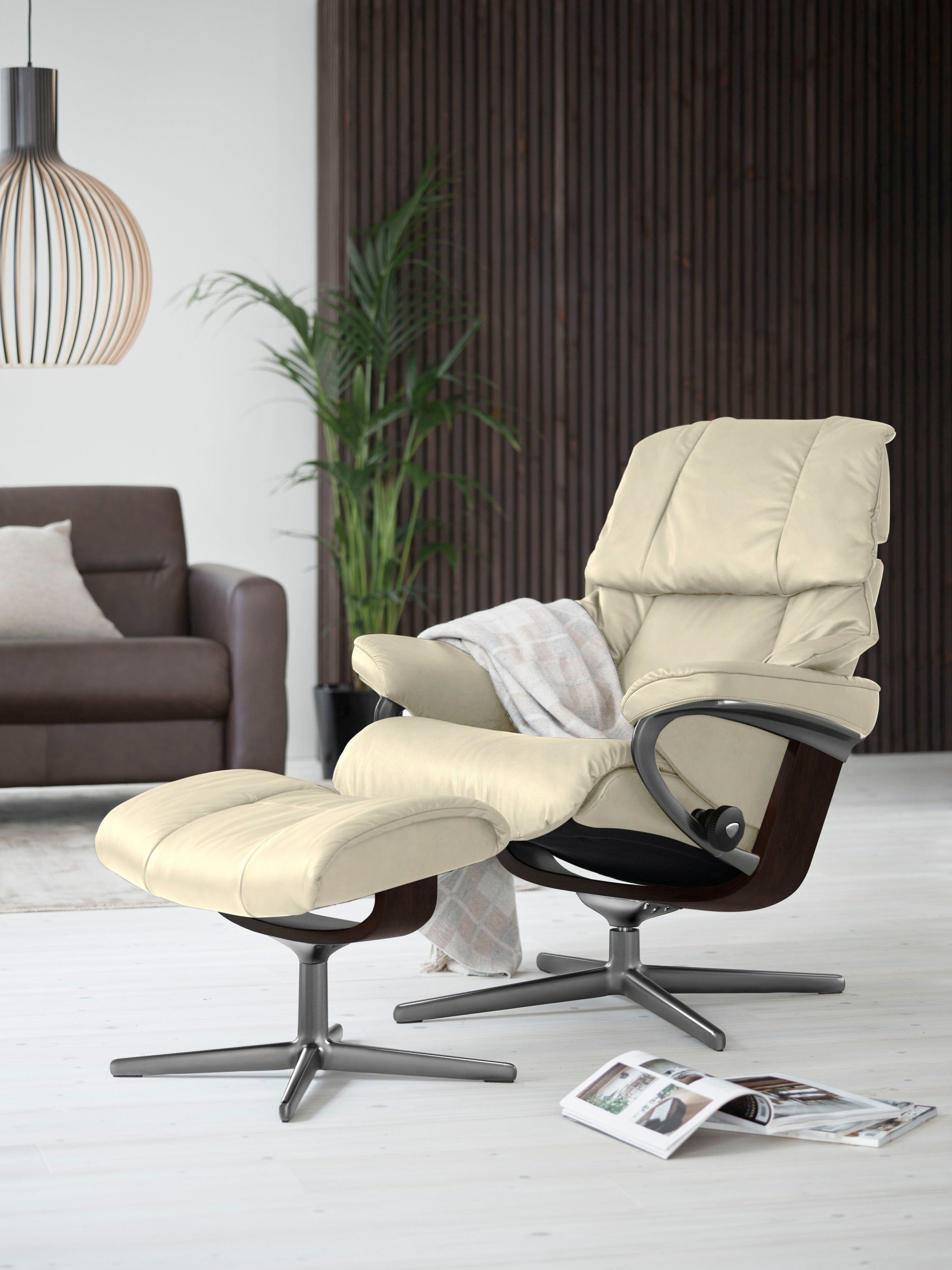 Stressless® Relaxsessel Reno (Set, Relaxsessel mit Hocker), mit Hocker, mit  Cross Base, Größe S, M & L, Holzakzent Braun