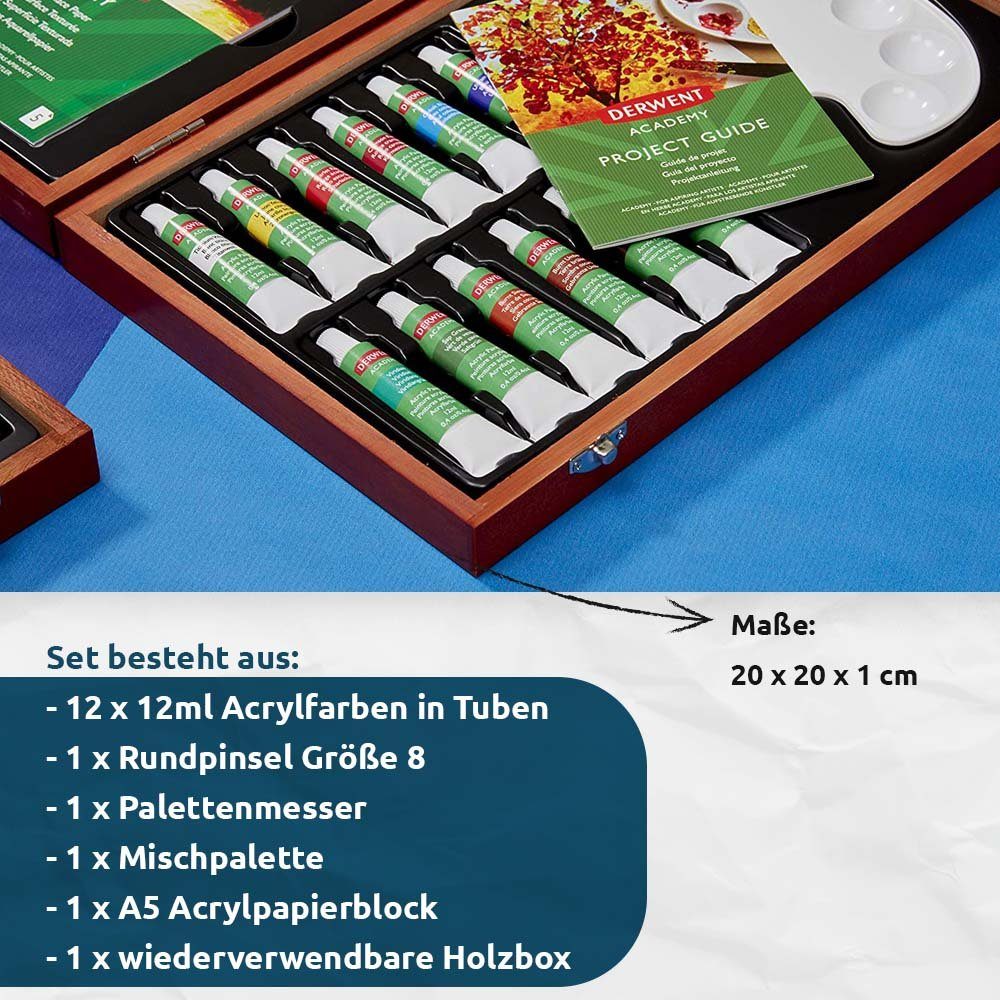 12-tlg), Derwent Acrylfarben, Holz ACADEMY aus Aquarellstifte (Set, Geschenkbox
