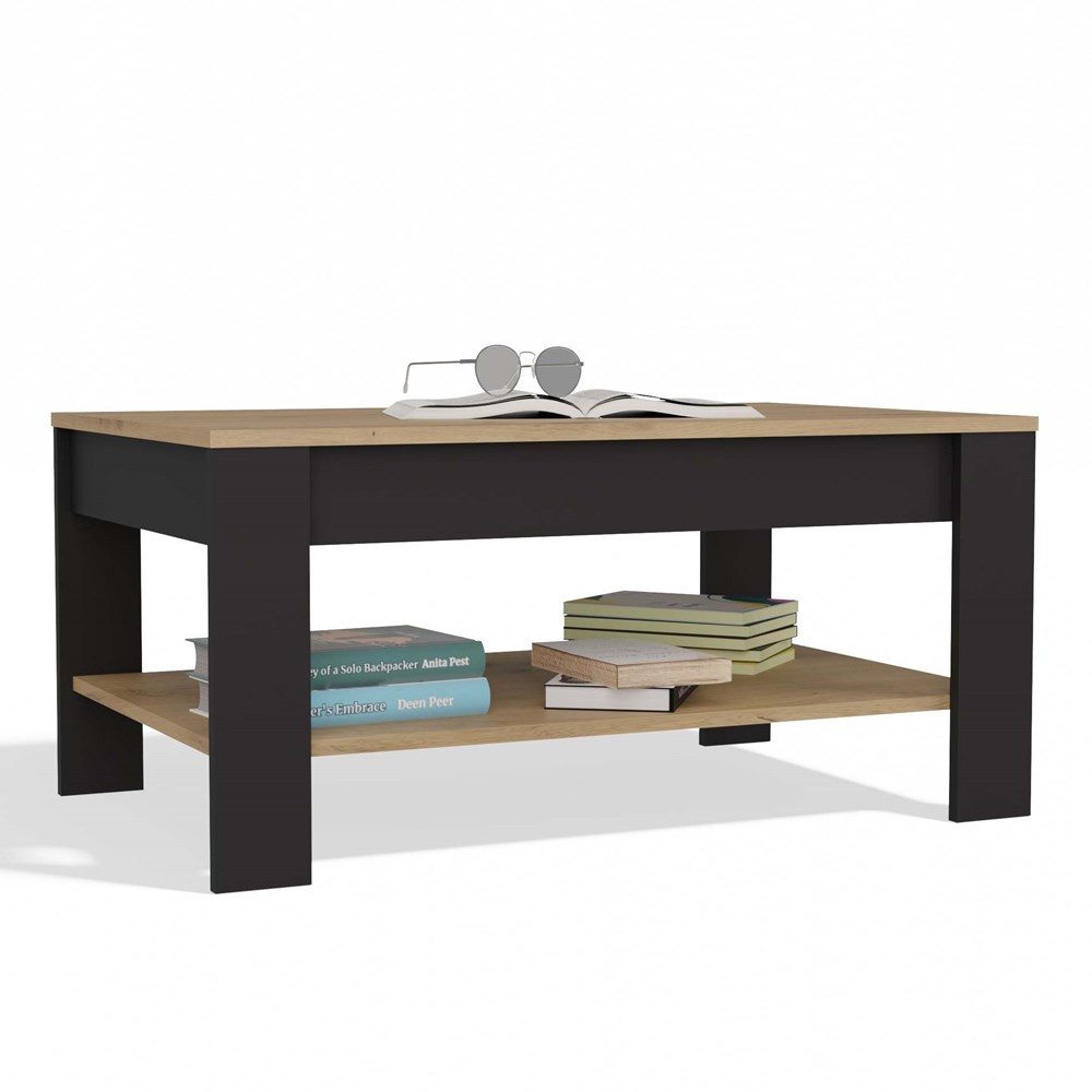 MAGOWA Couchtisch mit praktischem Ablagefach für Wohnzimmer (Breite: 93 cm - Tiefe: 58 cm - Gesamthöhe: 44 cm), Zusätzlicher Stauraum: praktisches Ablagefach unter der Tischplatte