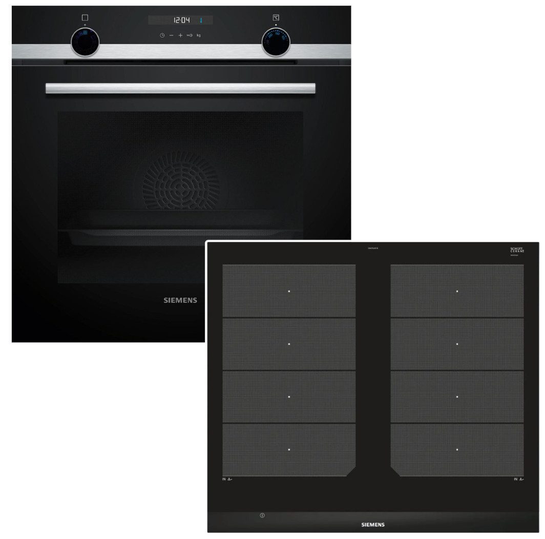 SIEMENS Backofen-Set Backofen 3DHeißluft Hydrolyse + Induktionskochfeld Flexzonen Booster, Hydrolyse