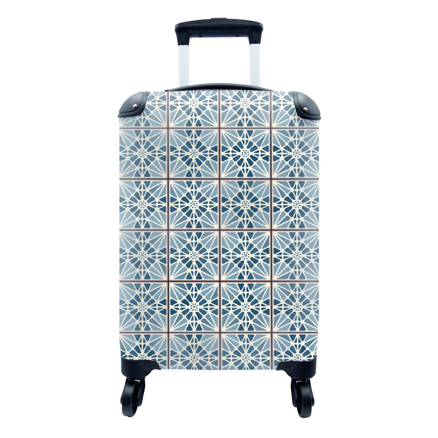 MuchoWow Handgepäckkoffer Blau - Muster - Kacheln, 4 Rollen, Reisetasche mit rollen, Handgepäck für Ferien, Trolley, Reisekoffer
