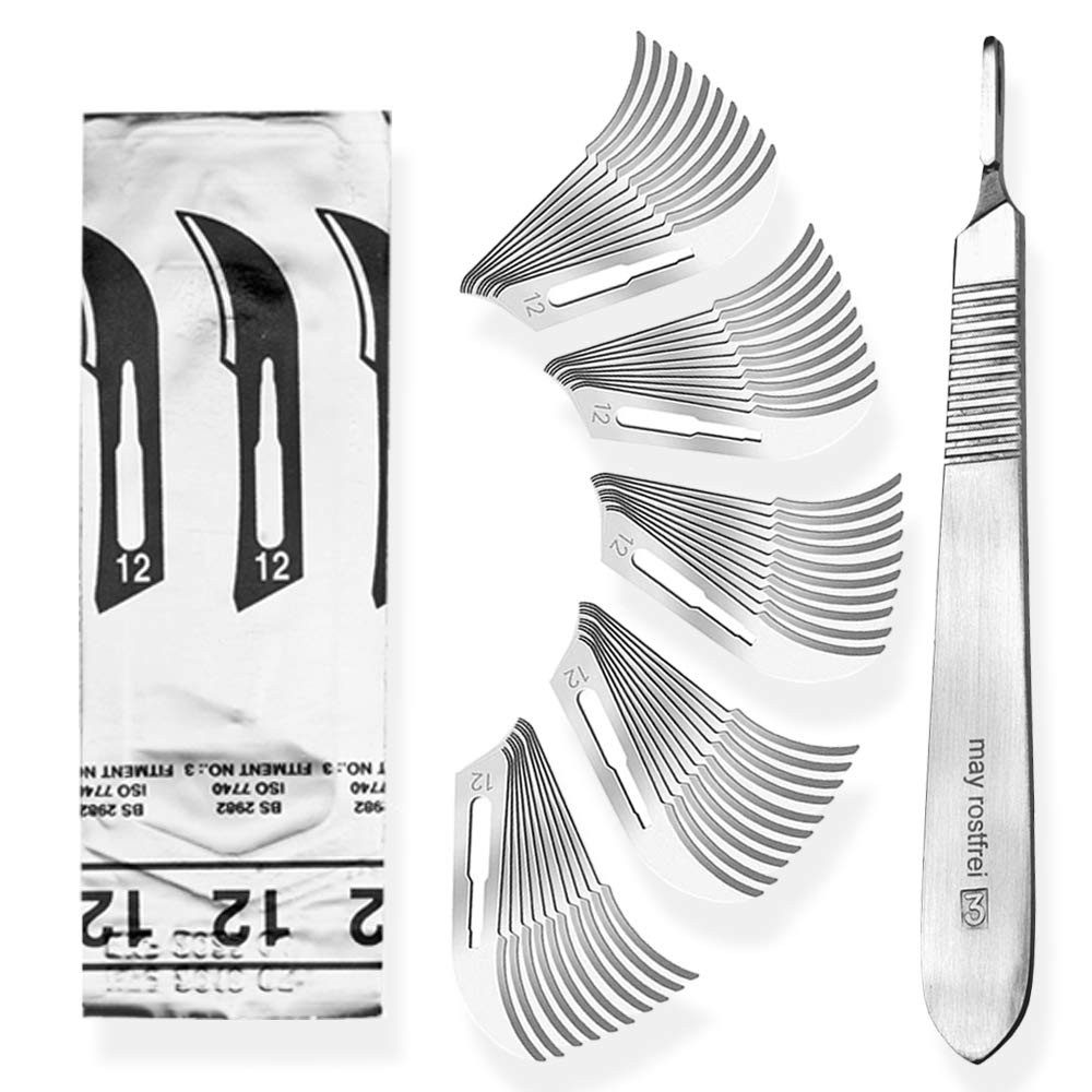 May Bastelmesserklinge Set Bastelmesser mit Hobby-Skalpellgriff aus Edelstahl und 50 Stück