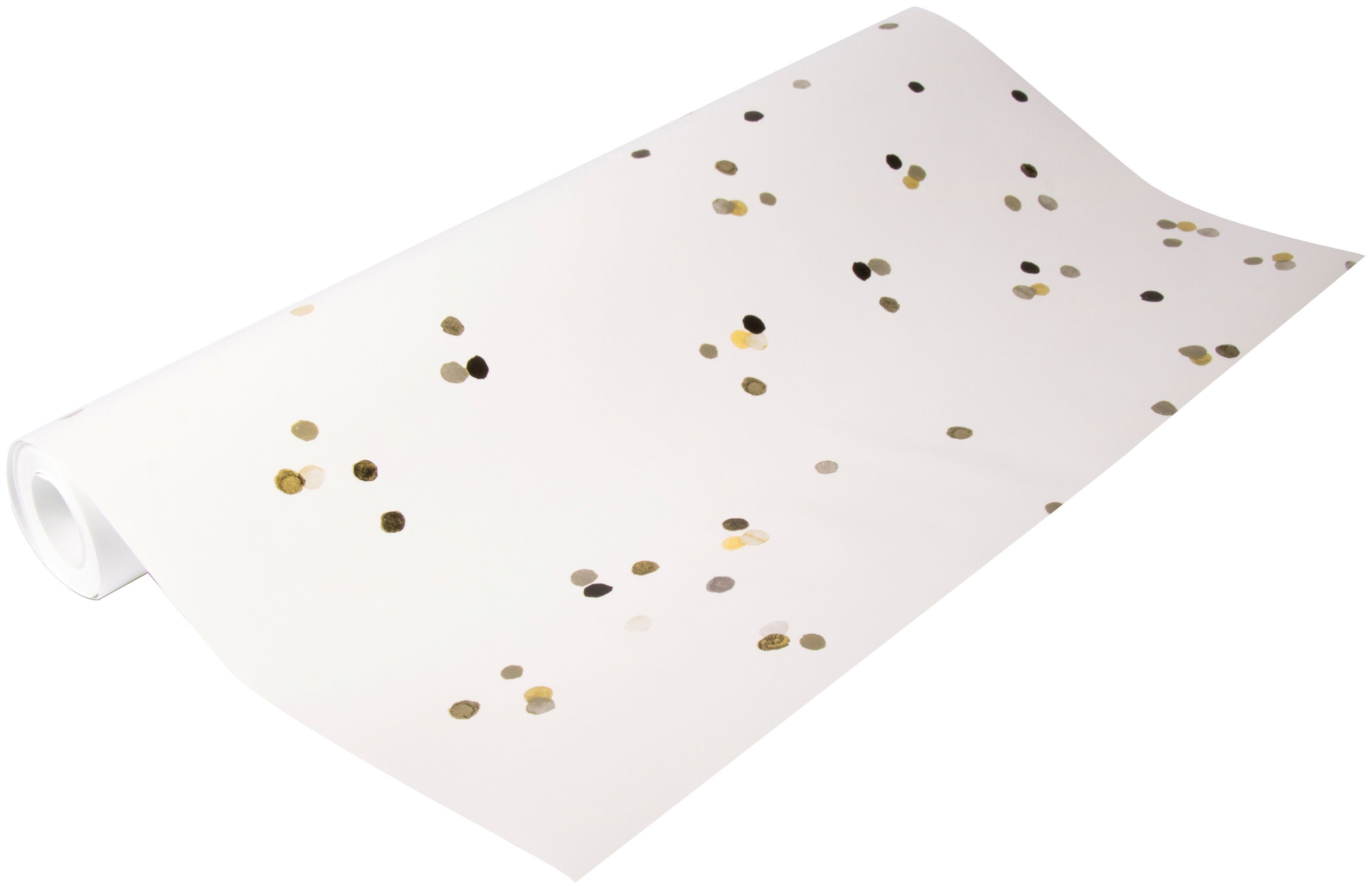 vtwonen Vliestapete Punkte/Confetti, 3D-Optik, (1 St), Weiß/Schwarz/Gold - 10m x 52cm