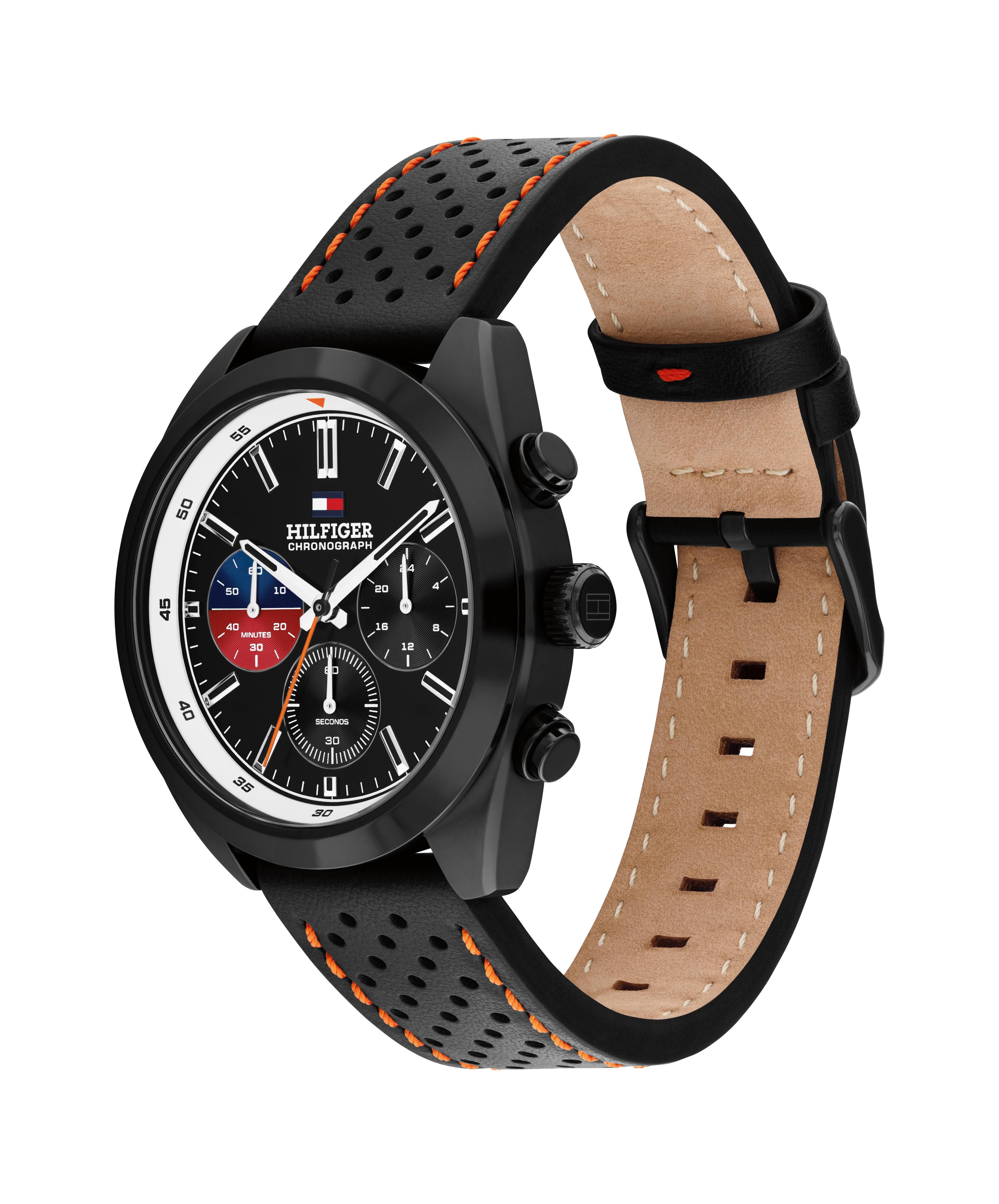 Tommy Hilfiger Chronograph Hudson 1710766, Quarzuhr, Armbanduhr, Herrenuhr, Lederarmband, analog, Stoppfunktion