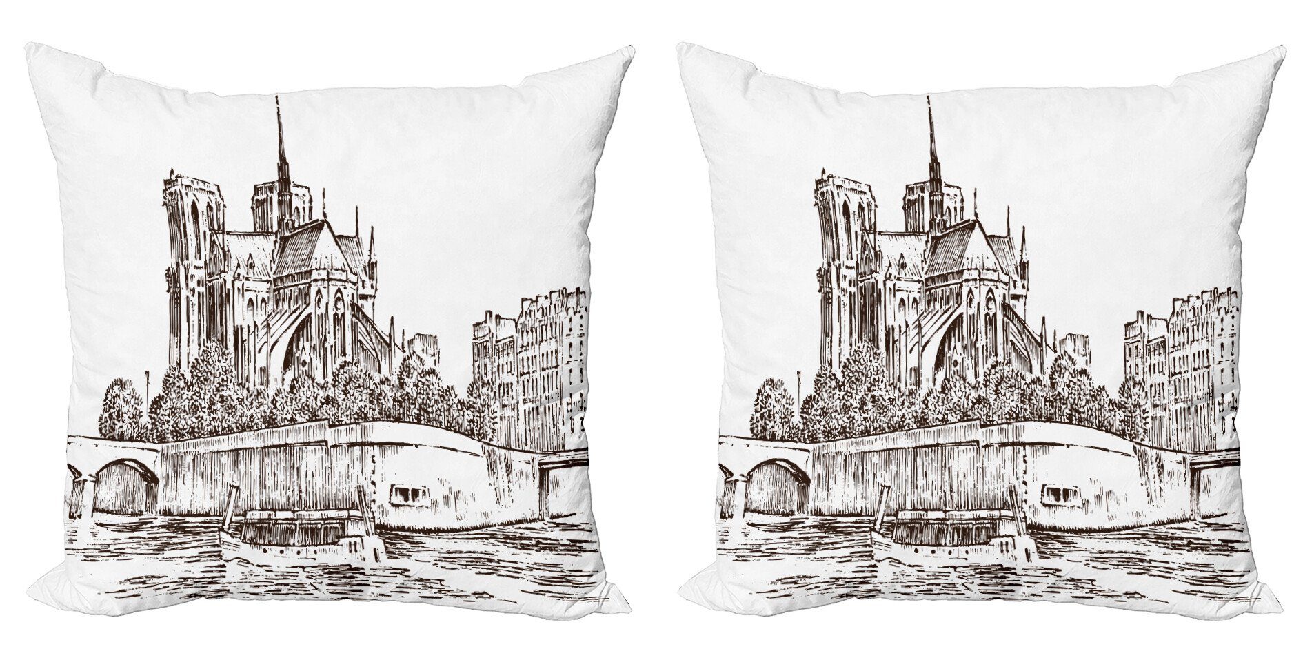 Kissenbezüge Modern Accent Doppelseitiger Digitaldruck, Abakuhaus (2 Stück), Notre Dame De Paris alt Eingraviert