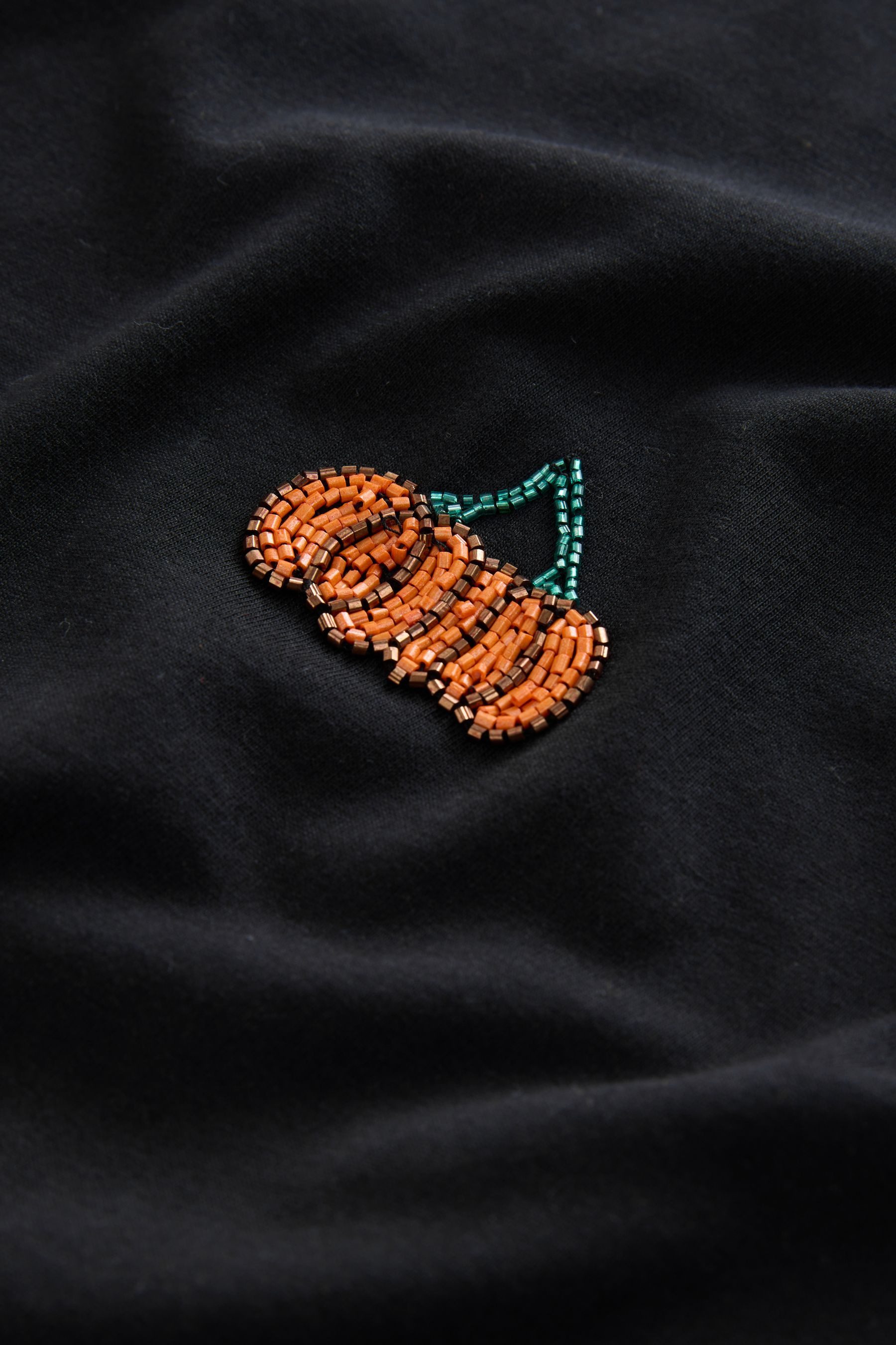 Next T-Shirt Glitzerndes Kurzarm-T-Shirt, Halloween Kürbis (1-tlg)