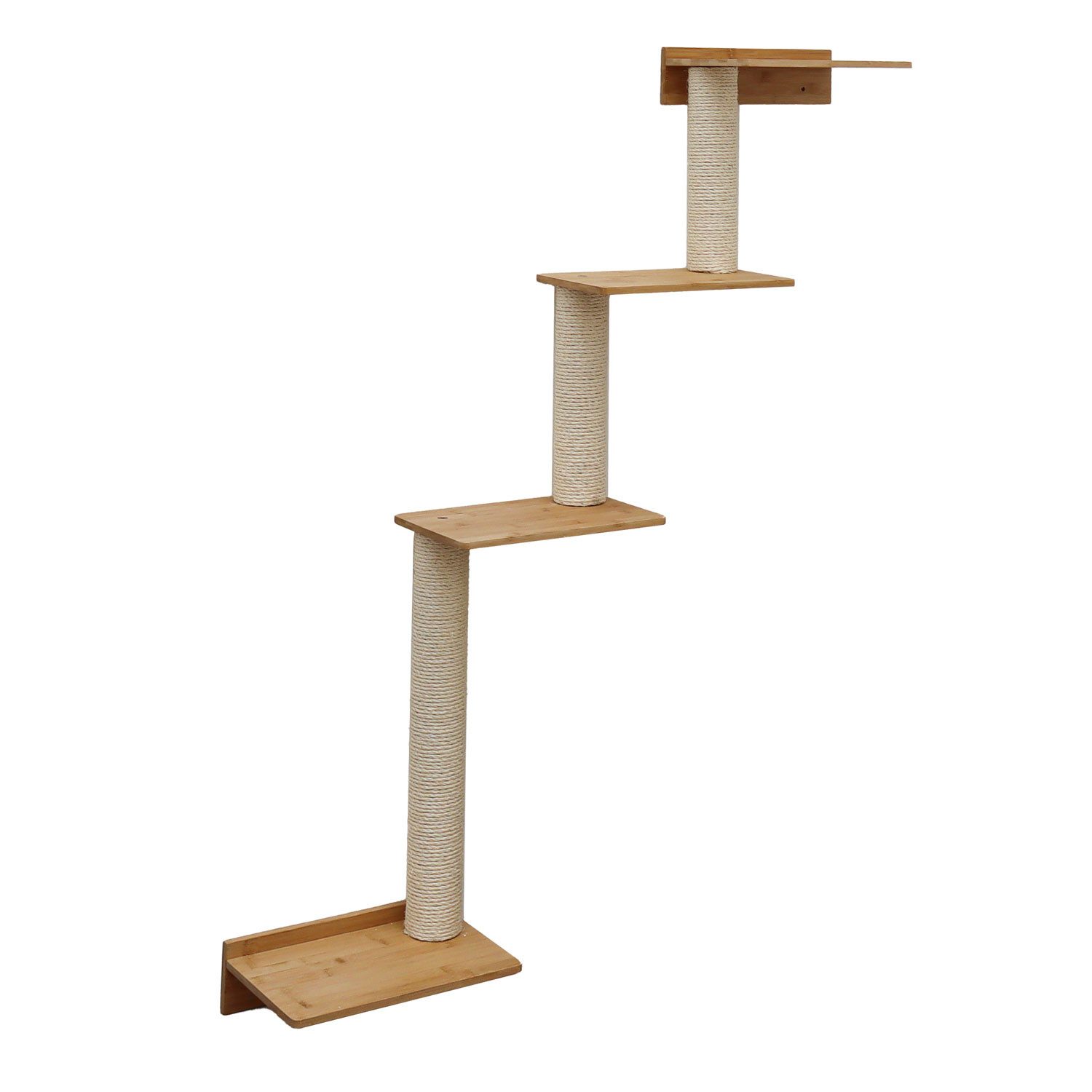 eyepower Kratzbaum zur Wandmontage - 143 cm Wandkratzbaum für Katzen mit 4 Bambus Plateau, Sisalstamm Wand - Katzenkratzbaum platzsparend - Kletterwand Katze