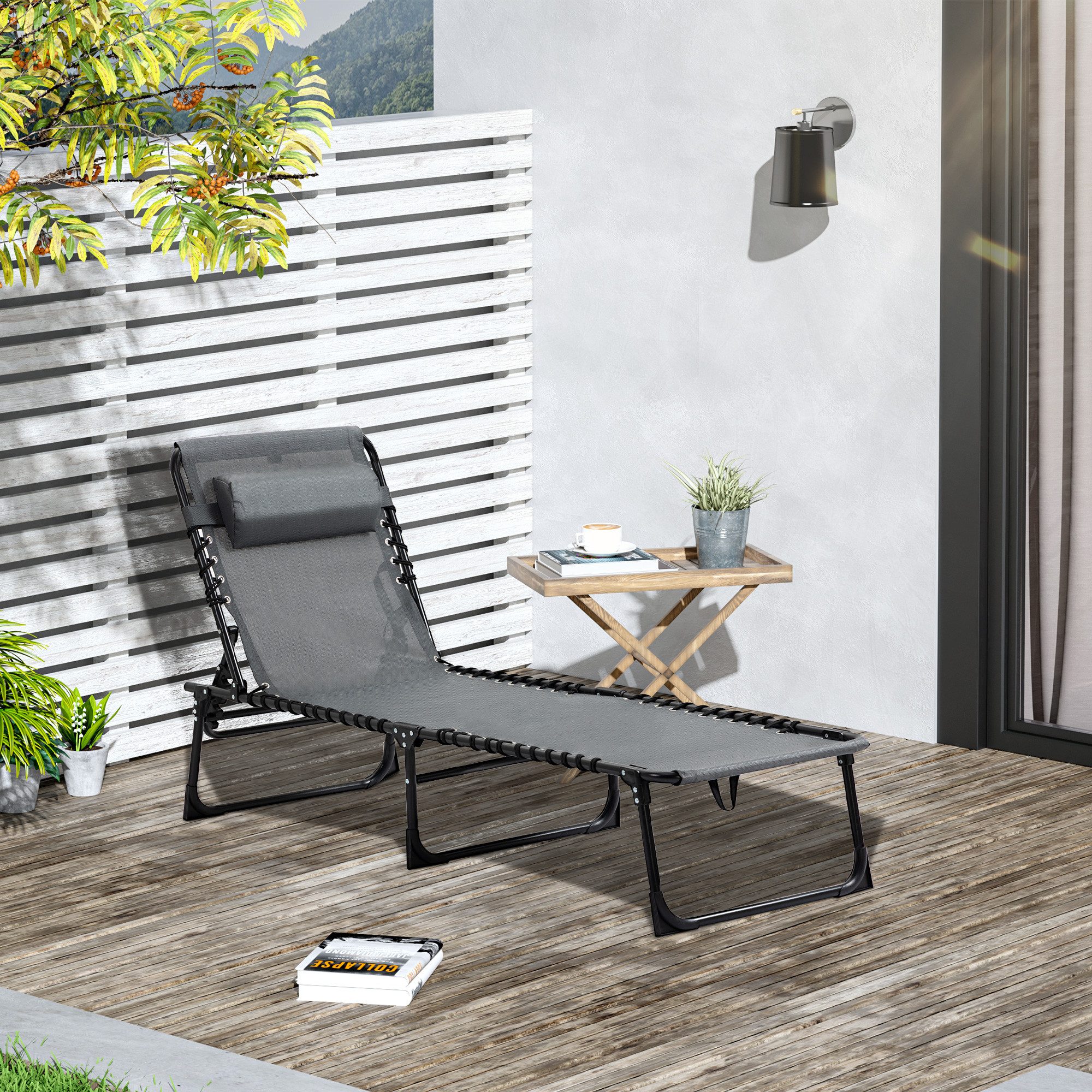 Outsunny Gartenliege mit Kopfkissen, Seitentasche, 5-Fach günstig online kaufen