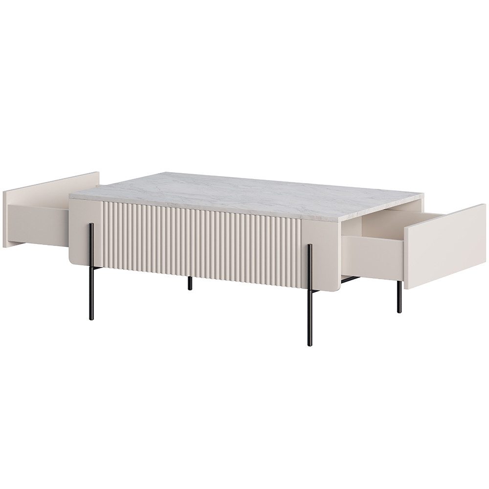 Lomadox Wohnzimmer-Set MEAFORD-141, (Mega-Spar-Set, 3-St., Kommoden Couchtisch), Kaschmir, Rillenfront, griffloses Design, schwebend