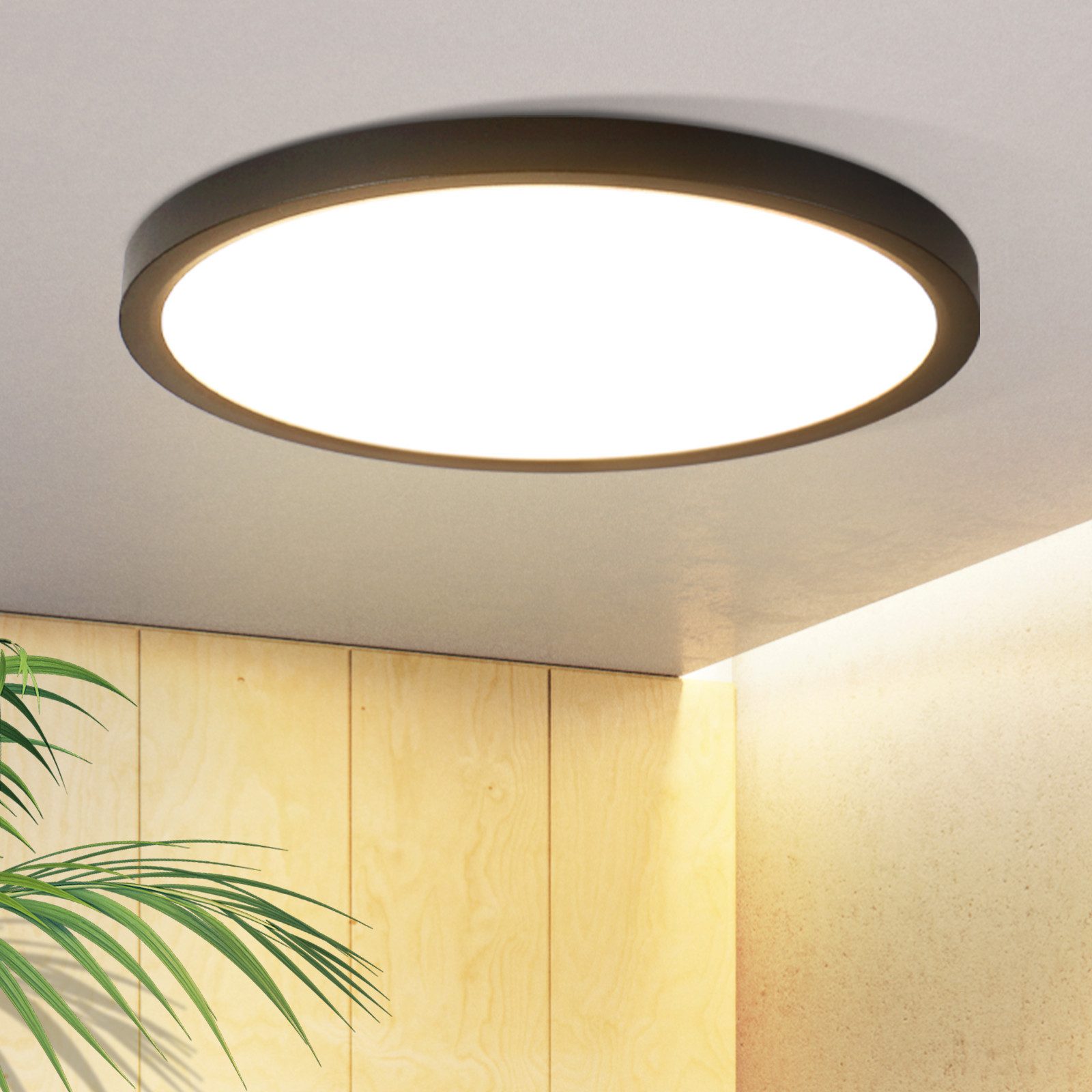 Nettlife LED Deckenleuchte Flach Schwarz 18cm 15W Küchenlampe Rund, LED fest integriert, 3000K Flurlampe für Schlafzimmer Flur