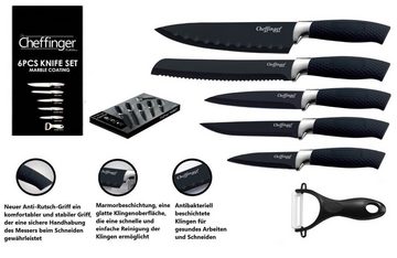 KESSMANN Pfannen-Set Induktion Pfannen 20cm 24cm 28cm mit Zubehör 6tlg + Messerset 6tlg, Aluminium (Set, 12-tlg., Inkl. 1 Pfannenwender + 1 Kork-Untersetzer + 1 Holzlöffel Antihaft), Pfannenset alle Herdarten Induktionsherd Messerblock Küchen Messer