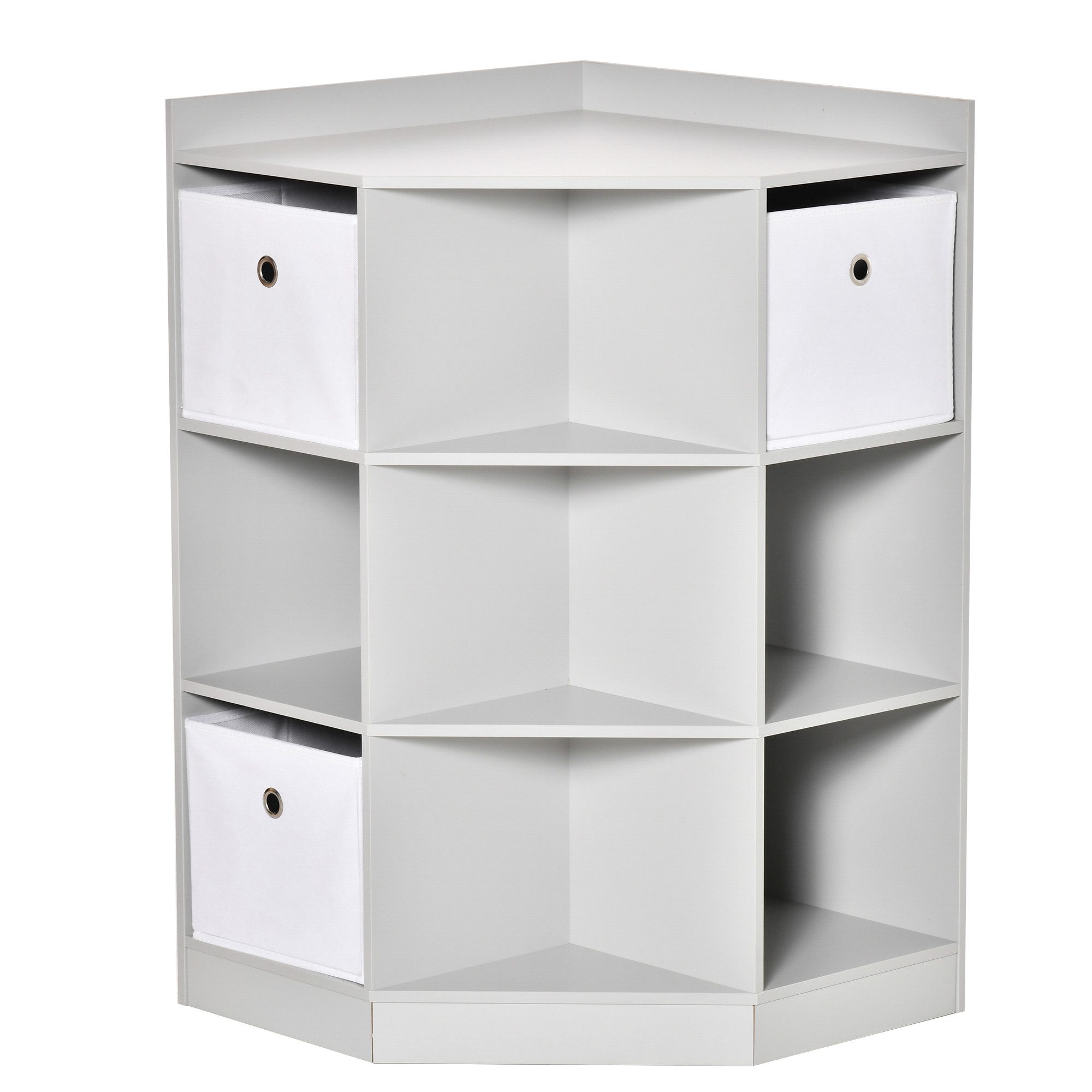 HOMCOM Kinderregal Bücherregal Kinderzimmerregal, 7 offene Fächer, Kindergarten, Eckregal mit 3 Aufbewahrungsboxen 1-tlg., für Kinderzimmer, für 3-12 Jahre Kinder, Grau