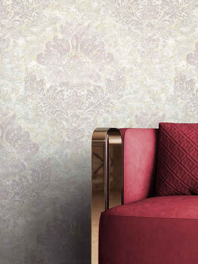 Newroom Vliestapete, Grau Tapete Barock Ornament - Barocktapete Creme Glamour Modern Prunk für Wohnzimmer Schlafzimmer Küche