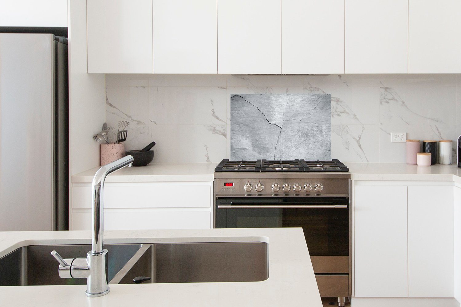 MuchoWow Küchenrückwand Beton - Grau, (1-tlg), cm, küchen Temperaturbeständig - Wandschutz, Herdblende 60x40 aus Riss