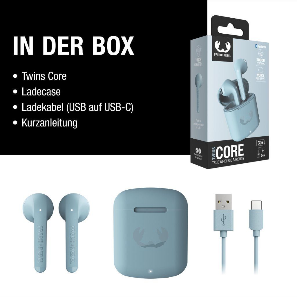 Fresh´n Rebel Twins Core Kopfhörer Auto-Kopplung) (Dual-Master-Funktion, Touch-Control-Steuerung, Dusky Blue