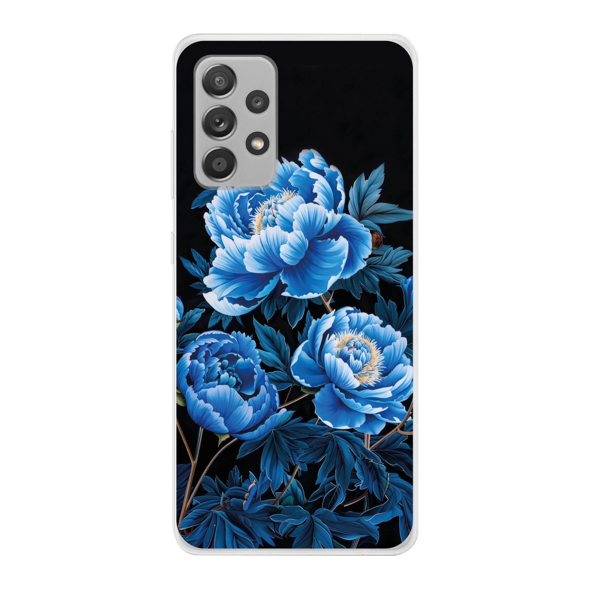 MuchoWow Handyhülle für Samsung Galaxy A53 Blumen - Schwarz - Blau - Modern, Smartphone-Bumper, Print, Handy Schutzhülle Dünn