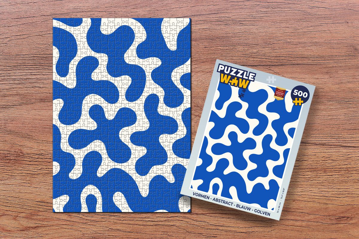 MuchoWow Puzzle Formen - Abstrakt - Blau - Wellen, 500 Puzzleteile, Foto-Puzzle, Bilderrätsel, Puzzlespiele, Spielzeug