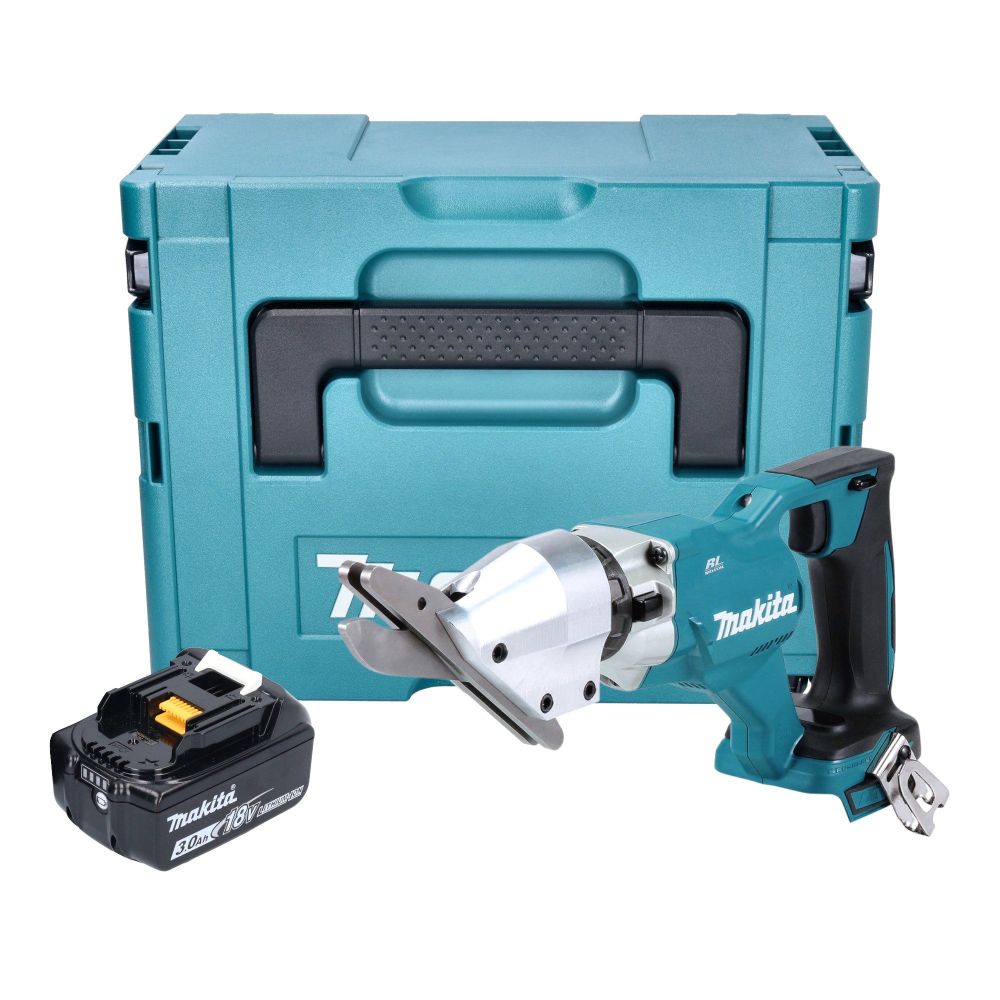 Makita Akku-Blechschere DJS 800 F1J Akku Faserzementschere 18 V Brushless + 1x Akku 3,0 Ah