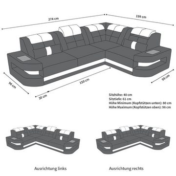 Sofa Dreams Ecksofa Leder Sofa Ledercouch Como L Form Ledersofa, Couch, mit LED, wahlweise mit Bettfunktion als Schlafsofa, Designersofa