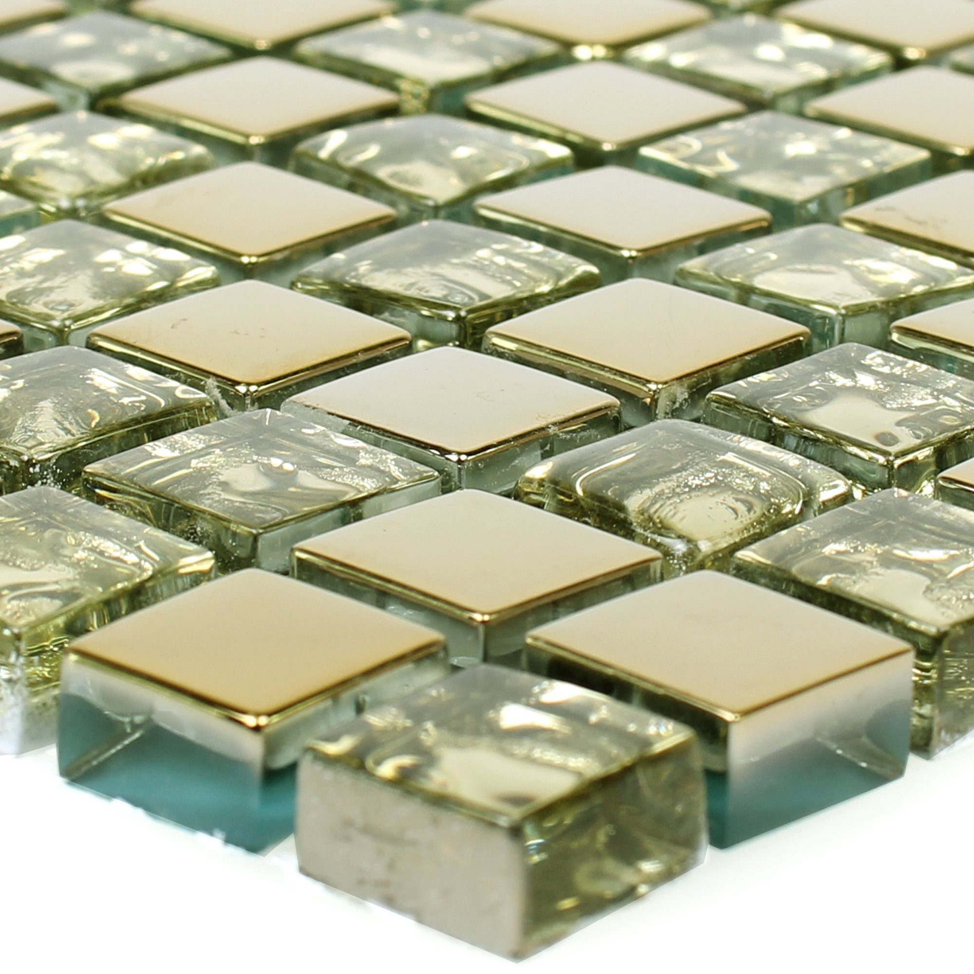 Mosafil Mosaikfliesen Glasmosaik Fliesen Moldau, Glas 30.000x30.000, gold, Verlegefertig auf ein Netz geklebt