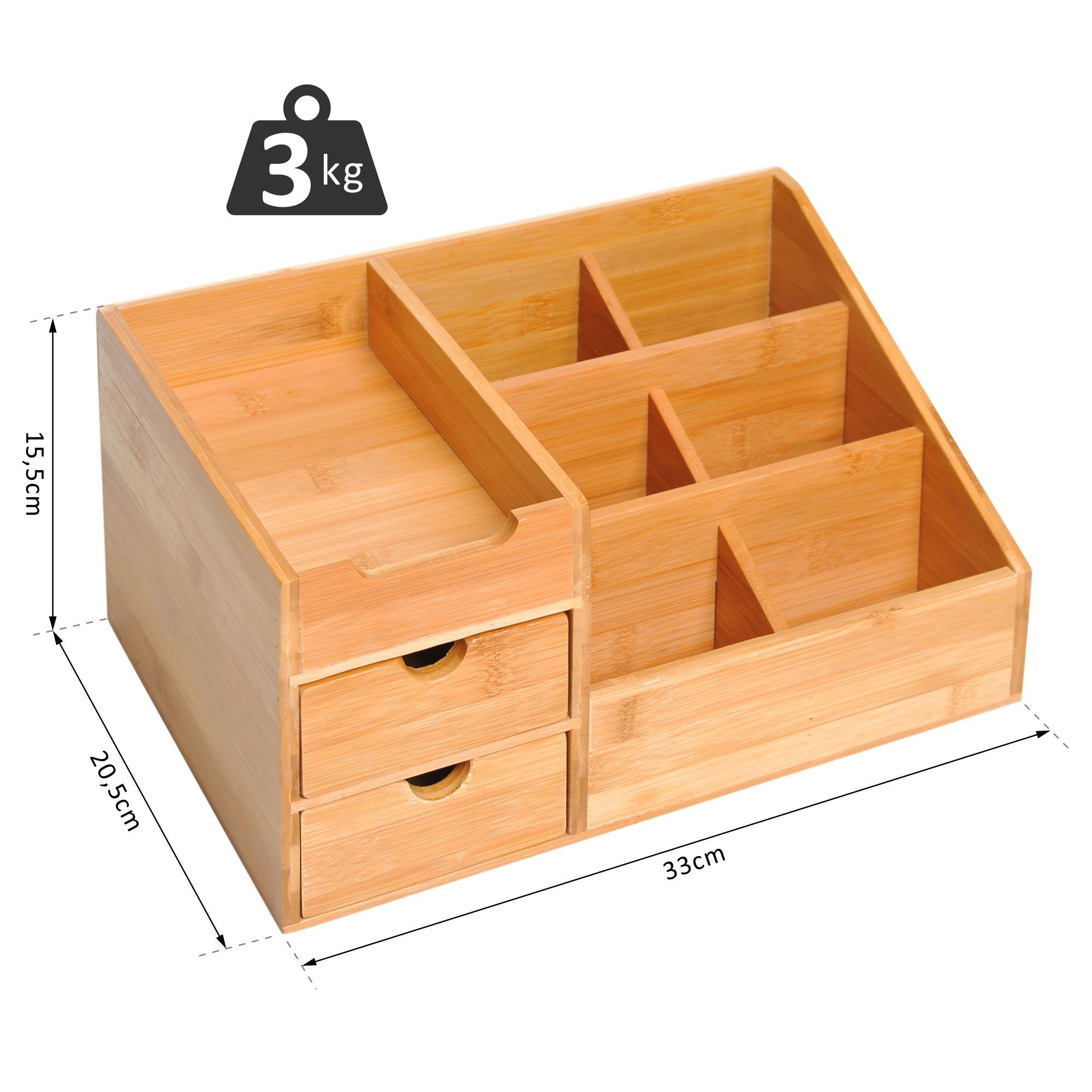 HOMCOM Organizer Schreibtischorganizer Aufbewahrungsbox 2 Schubladen Natur (Schreibtischorganizer, 1 St., 2 Schublade), Naturholz 33 x 20,5 x 15,5 cm