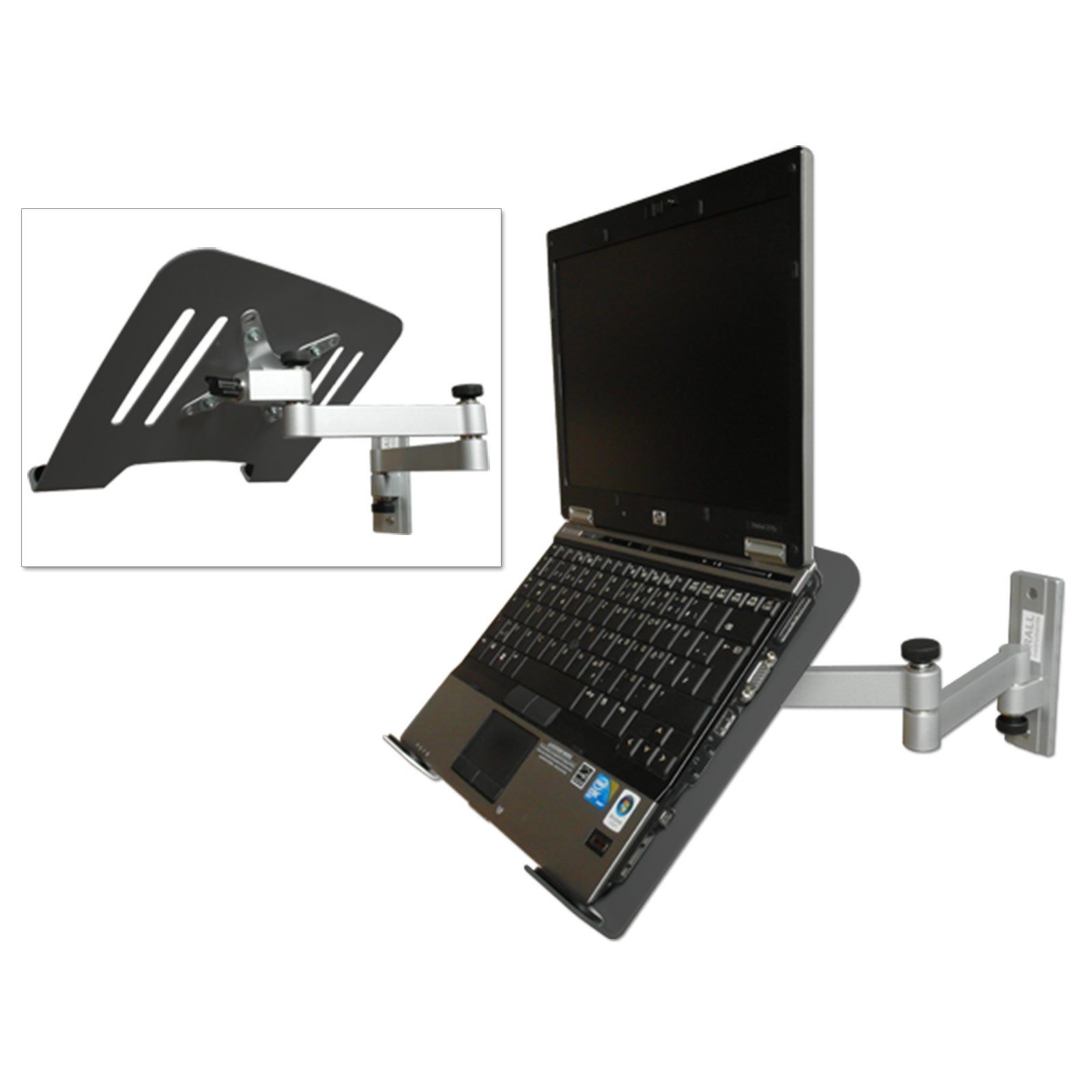 Drall Instruments L52S-IP3B Laptop Tablet schwarz) (2-tlg., Adapterplatte Wandhalterung silber mit Notebook TV-Wandhalterung