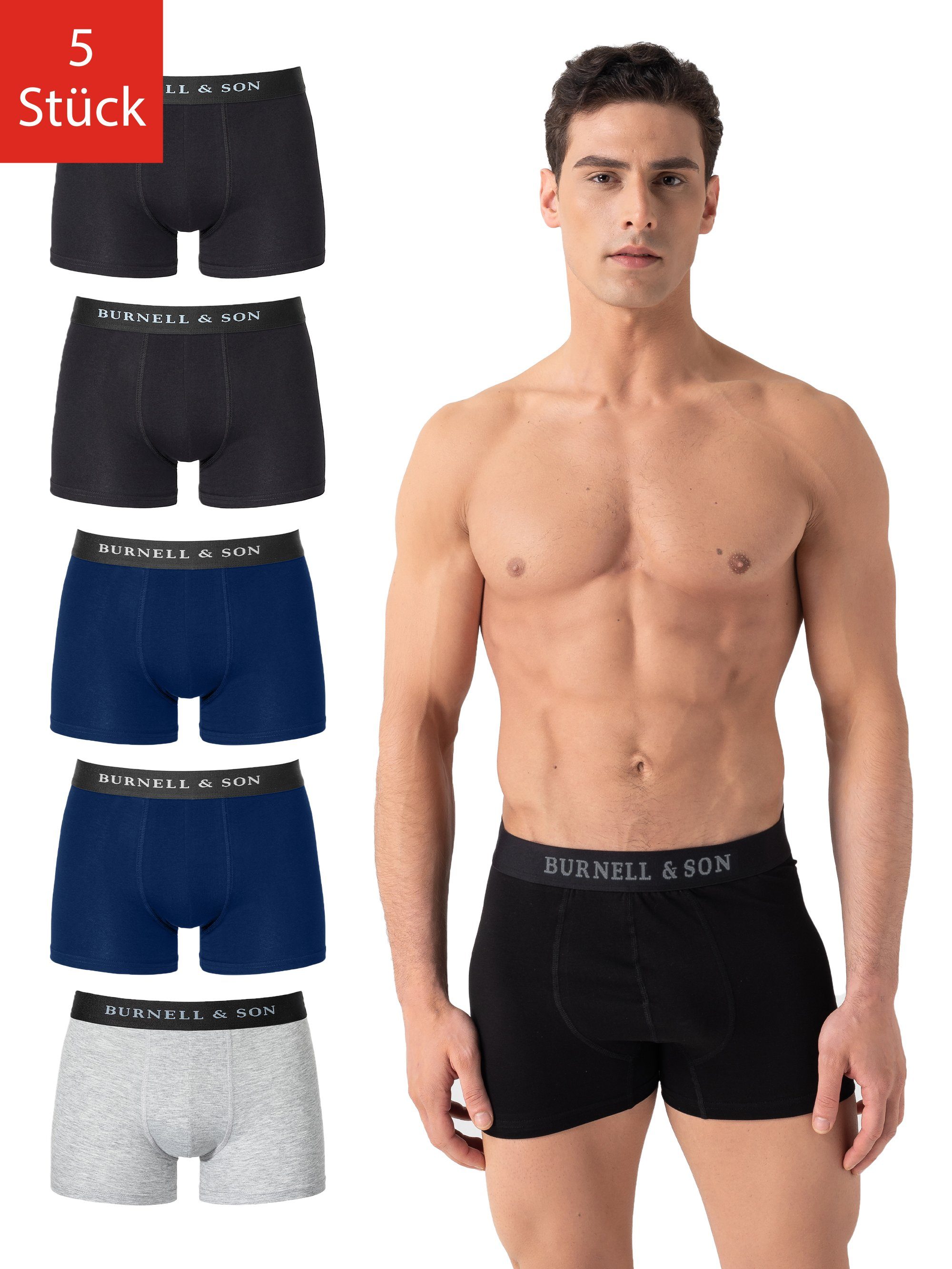 Burnell & Son Boxer »Unterhosen aus Baumwolle für Herren Männer« (Packung,  Set, Spar-Pack, Spar-Packung, Spar-Set, 5-St., 5er-Pack) mit Komfortbund