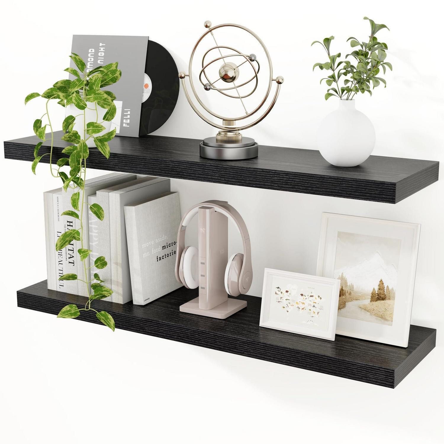 LuxusKollektion Wandboard Wandregal Holz Schwarz 90cm 23,5cm Set 2 Stk, 2-tlg.
