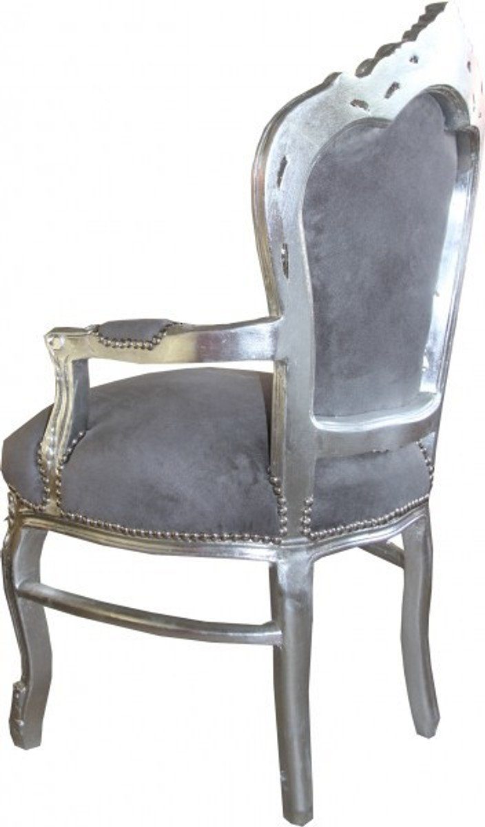 / Esszimmer Padrino Casa - Möbel Silber Barock mit Armlehnen Antik Esszimmerstuhl Stil Stuhl Grau