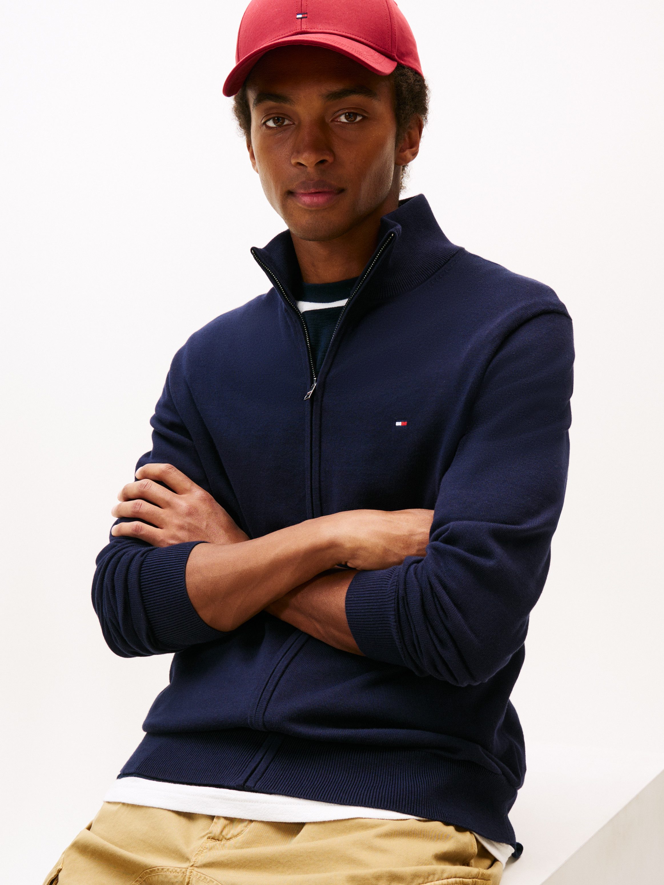 Tommy Hilfiger Strickjacke ESSENTIAL COTTON ZIP THRU mit Logostickerei günstig online kaufen