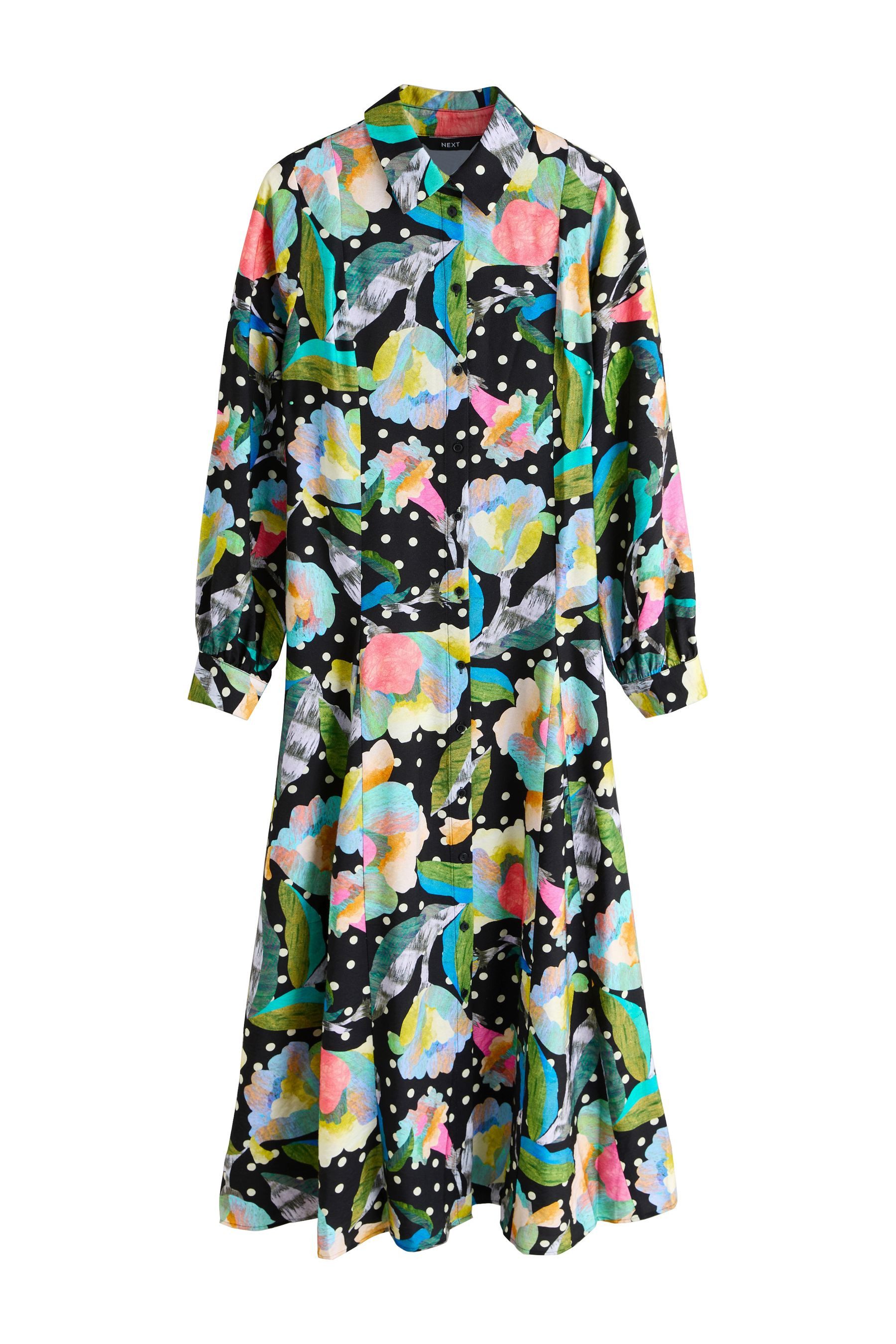 Next Hemdblusenkleid Langärmeliges Hemdkleid in Midilänge (1-tlg)