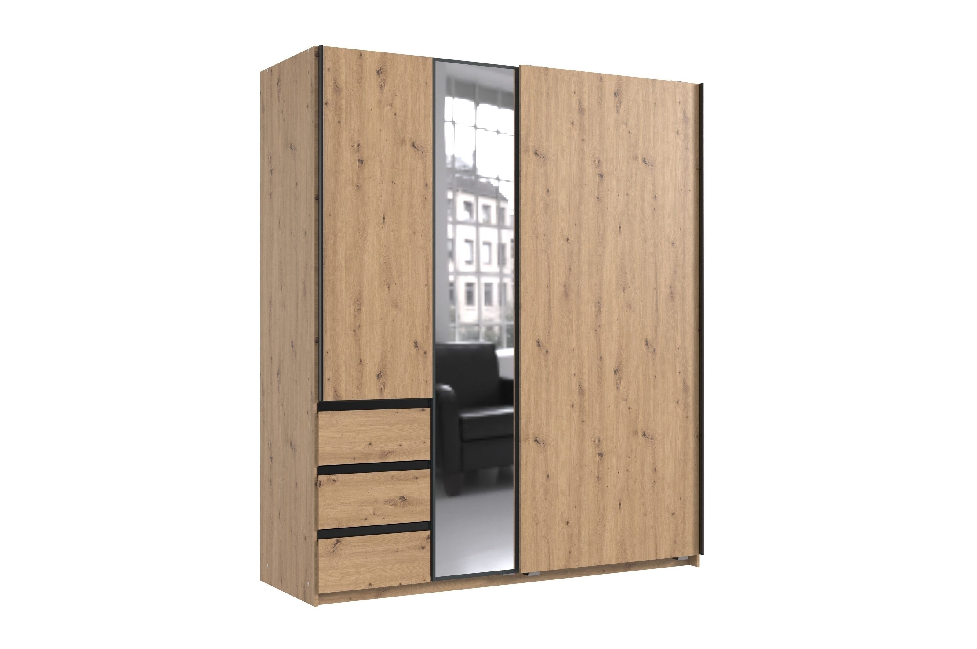 freiraum Schwebetürenschrank Stade in ARTISAN EICHE DEKOR / GRAPHIT - 168x198x63cm (BxHxT)