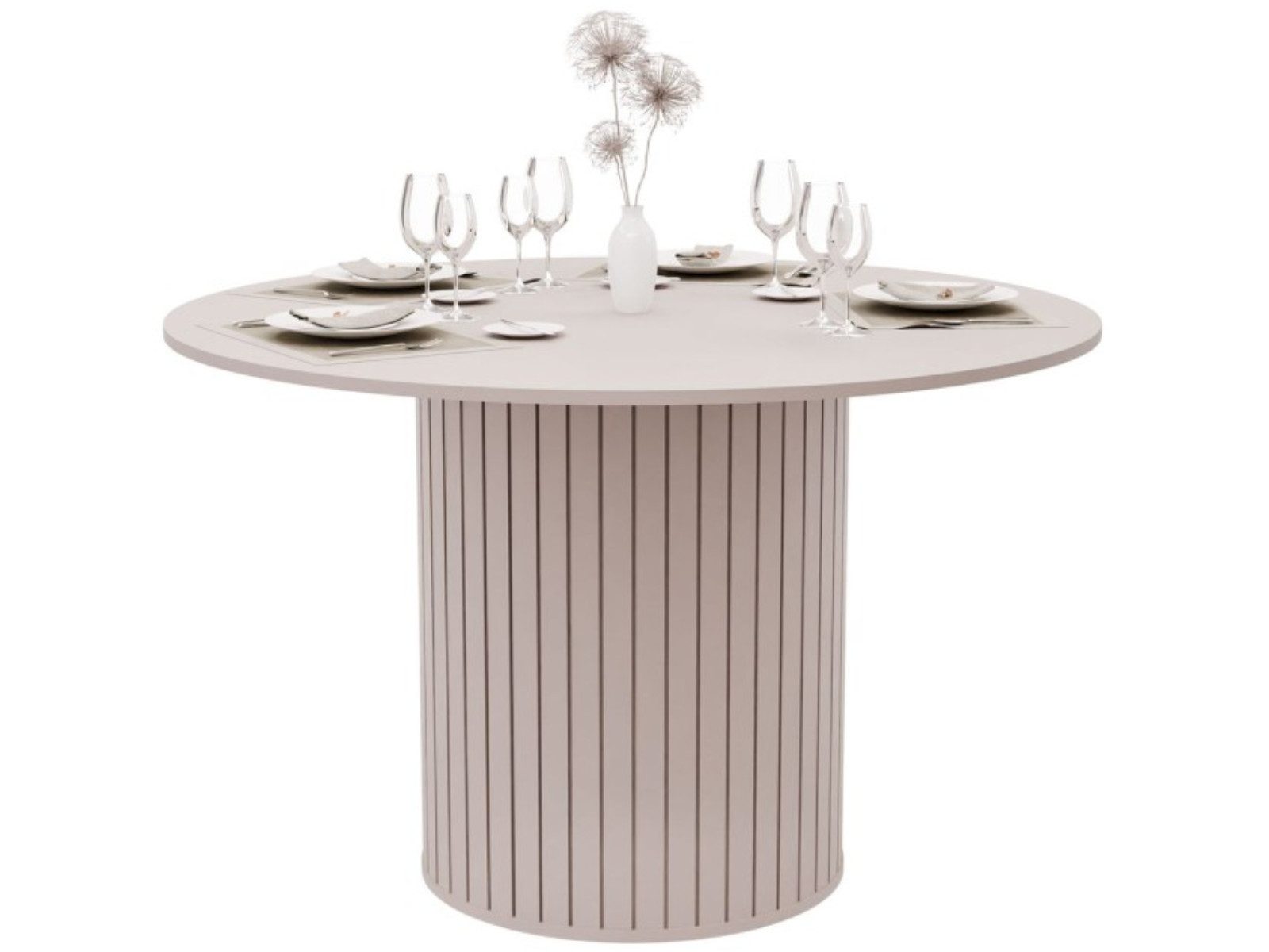 yourhouse24 Esstisch Rund Ø 120 cm LINNEA – Säulentisch in Lamellen-Optik – Modernes Design (1x Tisch), Modernes Design mit Rillenstruktur